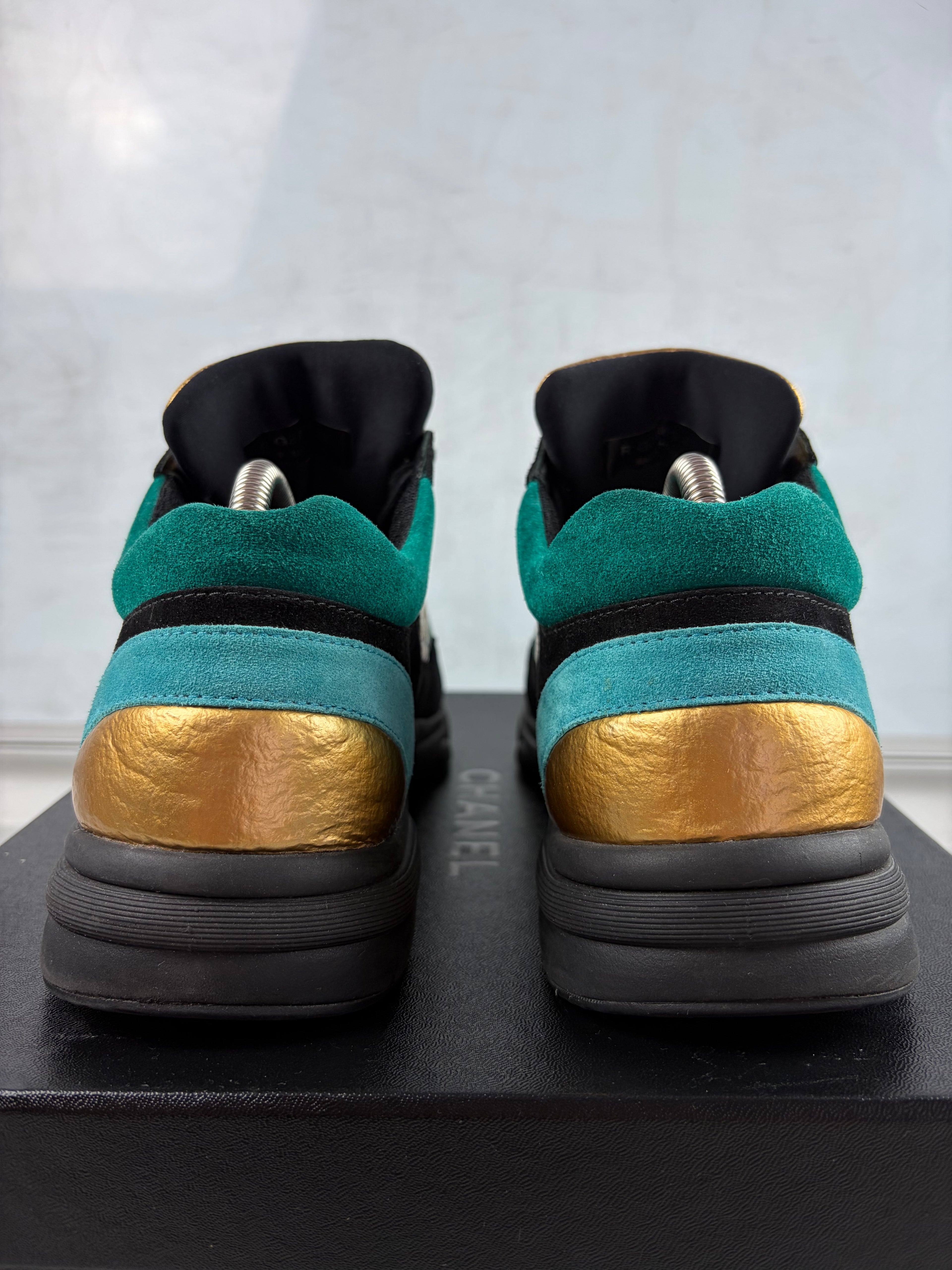 2019 CHANEL gold foil leather & suede sneakers - eu 43 / us 10
