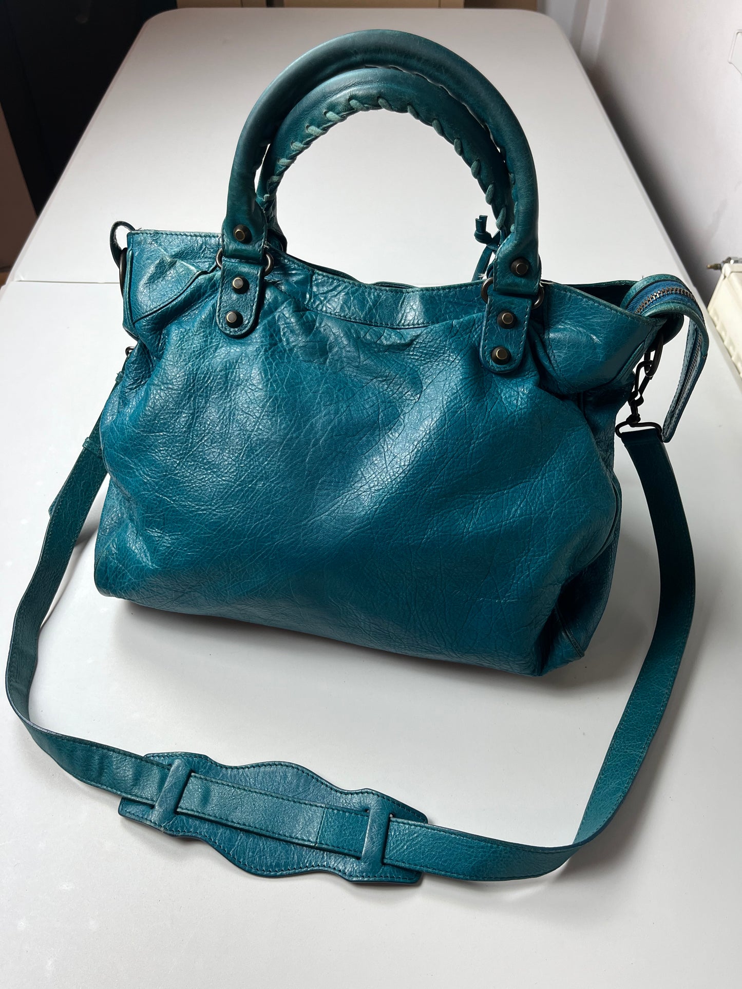2012 BALENCIAGA
Blue Lambskin Leather Motorcycle City Bag
