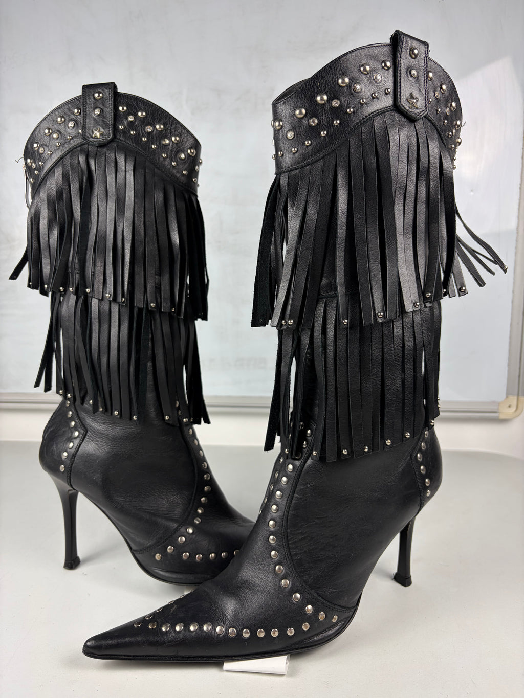 Vintage El Dantés studded fringe western stiletto boots - eu 39 / us 8 / uk 6