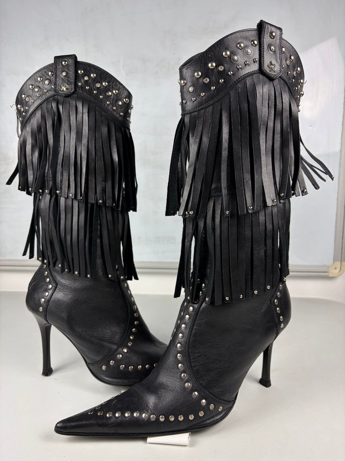 Vintage El Dantés studded fringe western stiletto boots - eu 39 / us 8 / uk 6