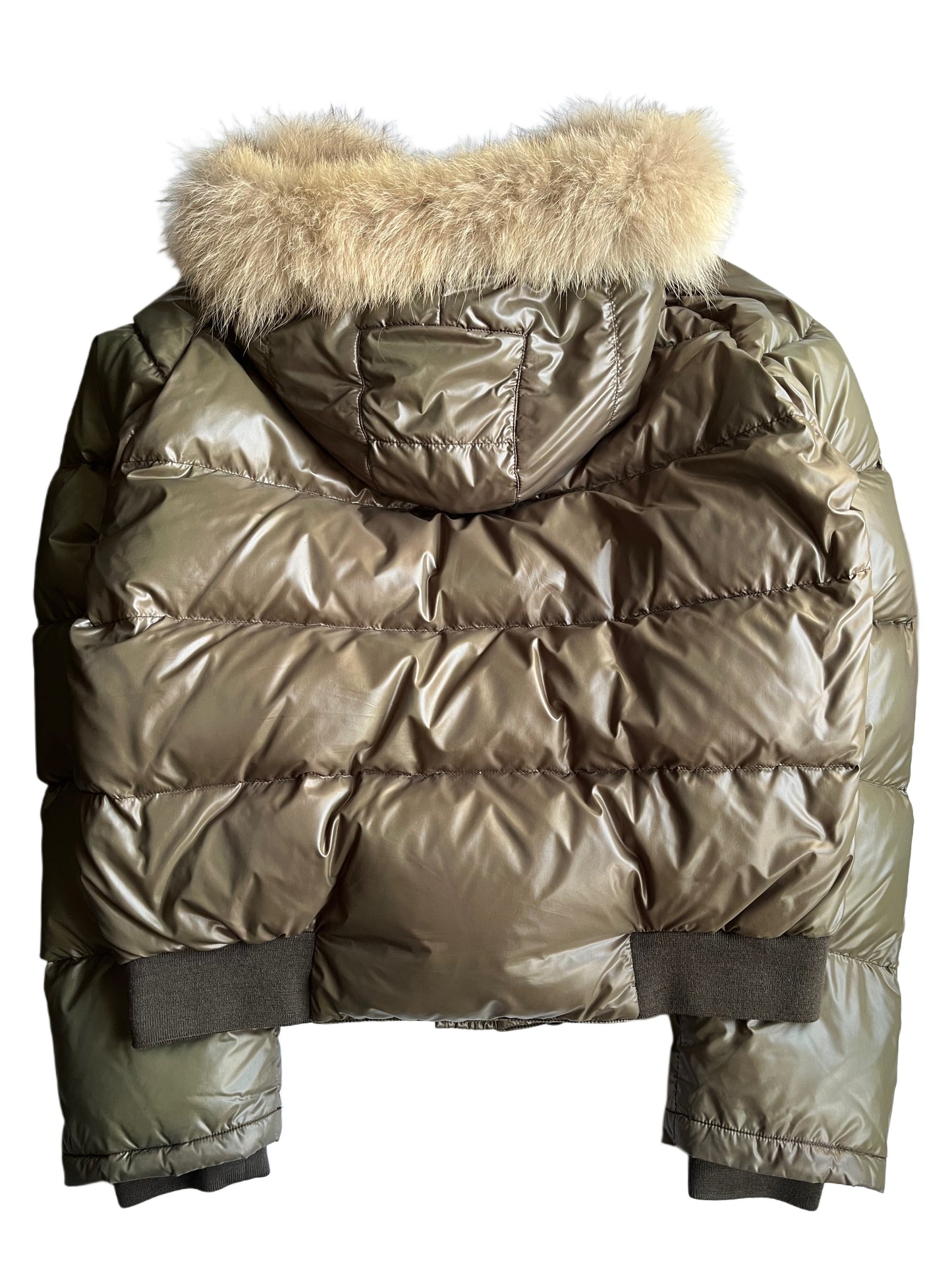 00’s MONCLER BULGARI real fur down jacket - size 5 (xl/xxl) - khaki