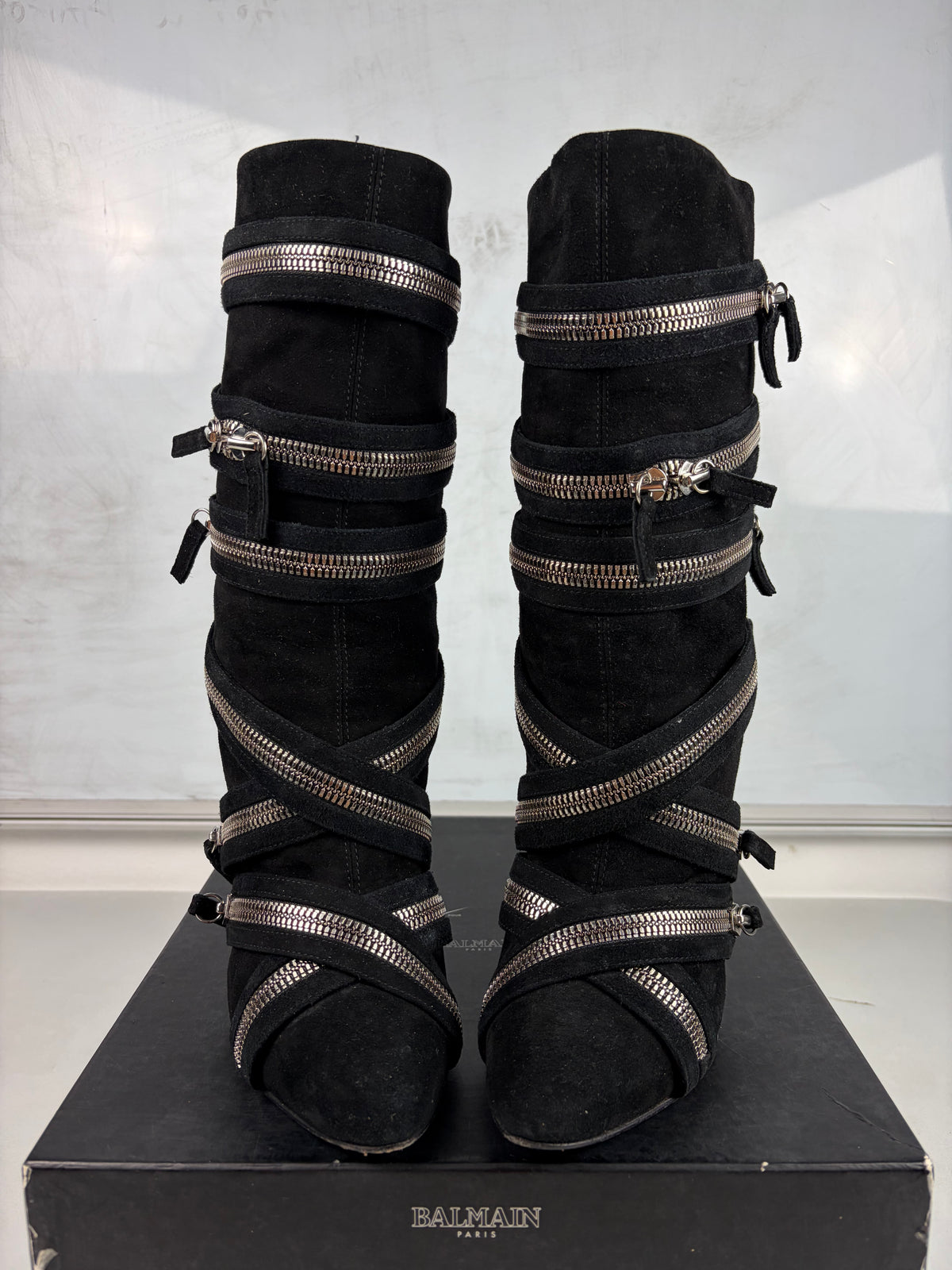2009 BALMAIN x Giuseppe Zanotti suede zipper boots - eu 38.5 / us 8.5