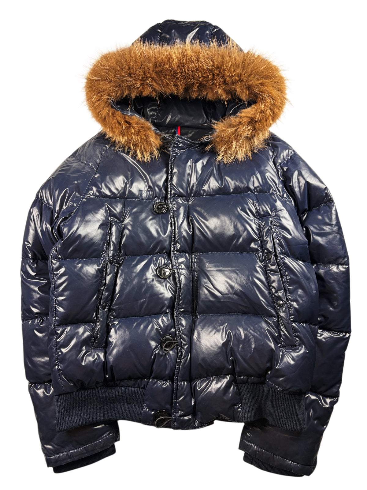 2010’s MONCLER real fur down jacket - men’s size 3 (L) - navy blue