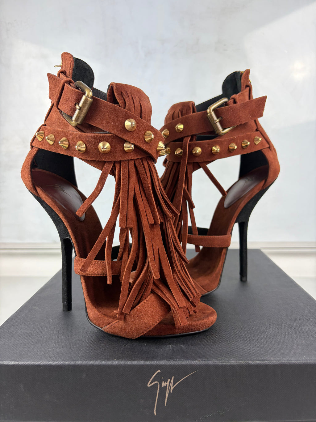 Giuseppe Zanotti ‘Alien’ brown suede fringe sandals - eu 37 / us 7 / uk 4
