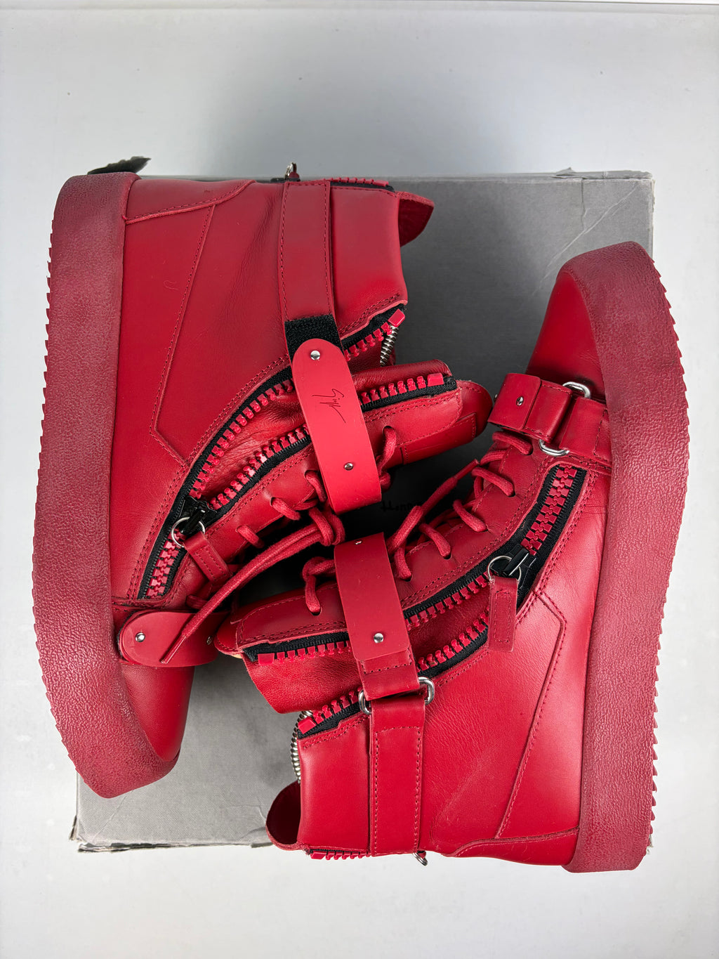 Giuseppe Zanotti 'Coby' double strap high tops - eu 41.5 / us 8.5 / uk 7.5 - triple red