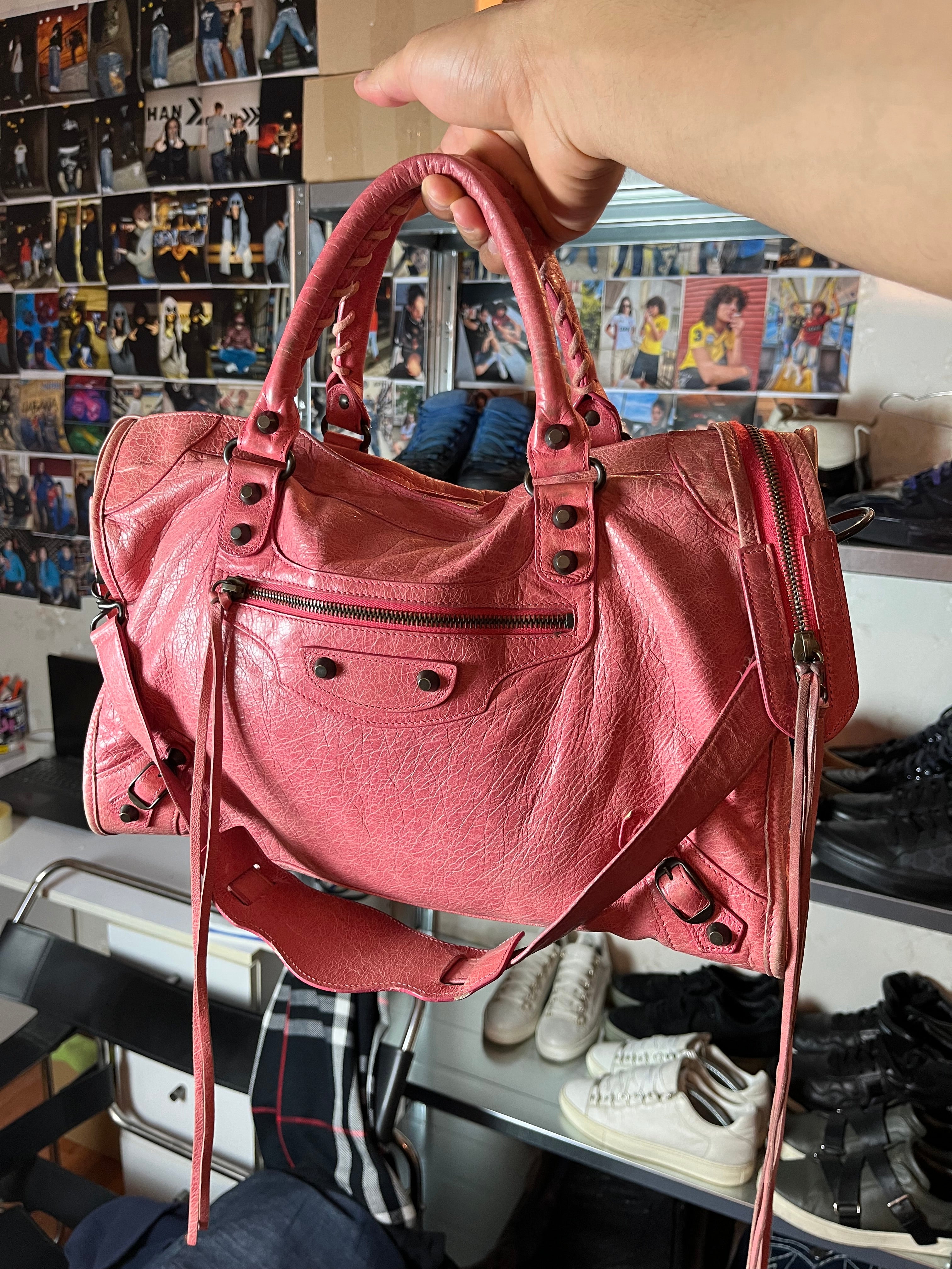 2011 BALENCIAGA Pink Lambskin Leather Motorcycle City Bag - pink