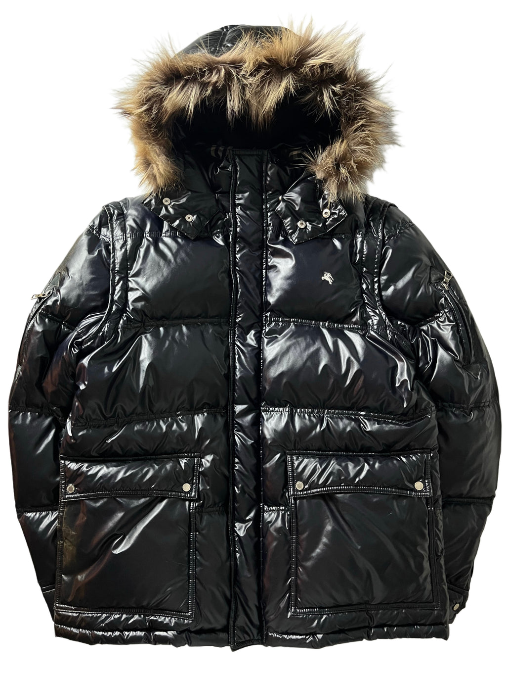 00’s BURBERRY made in Japan real fur down waxed jacket (M/L) - black