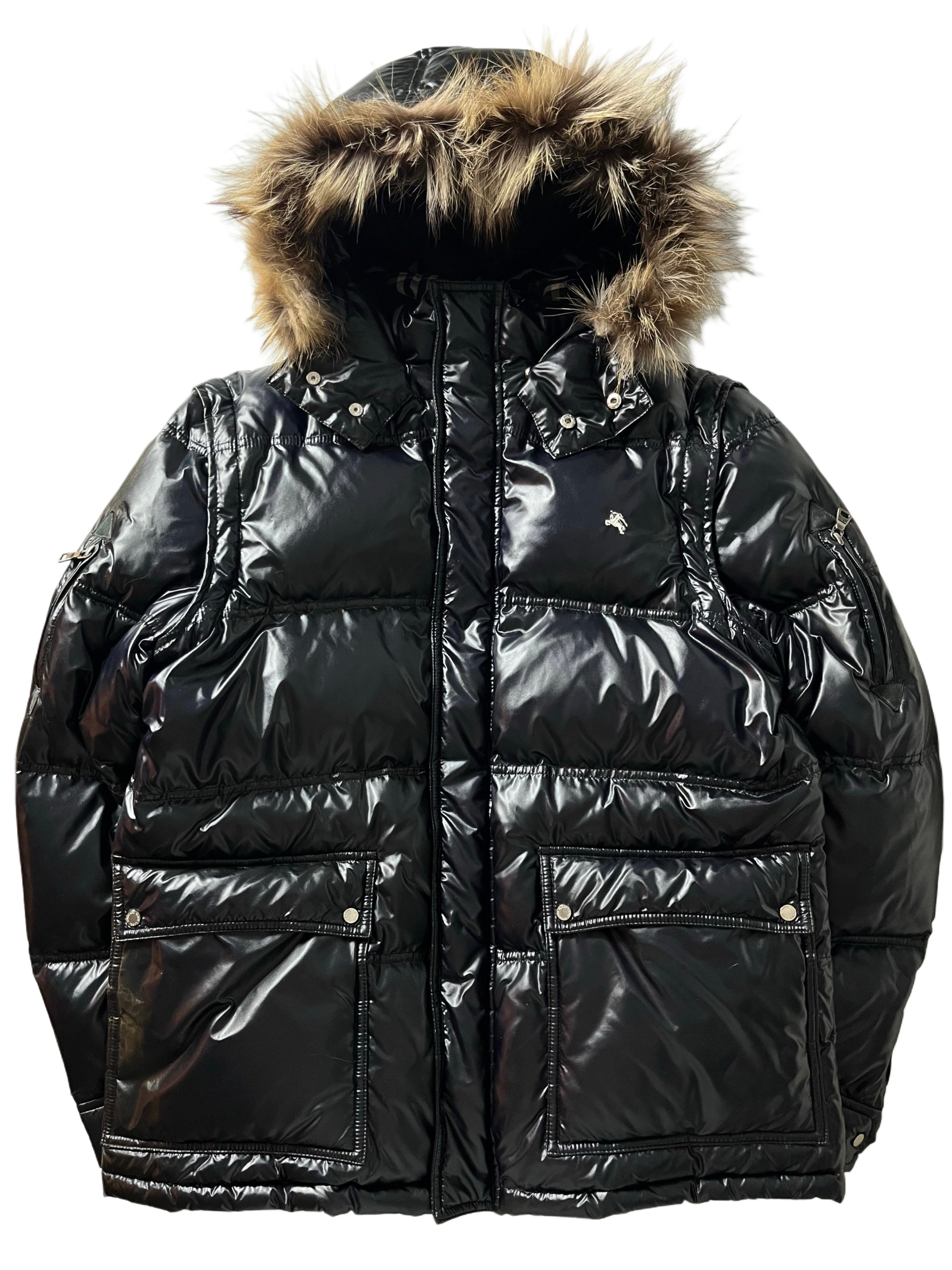 00’s BURBERRY made in Japan real fur down waxed jacket (M/L) - black