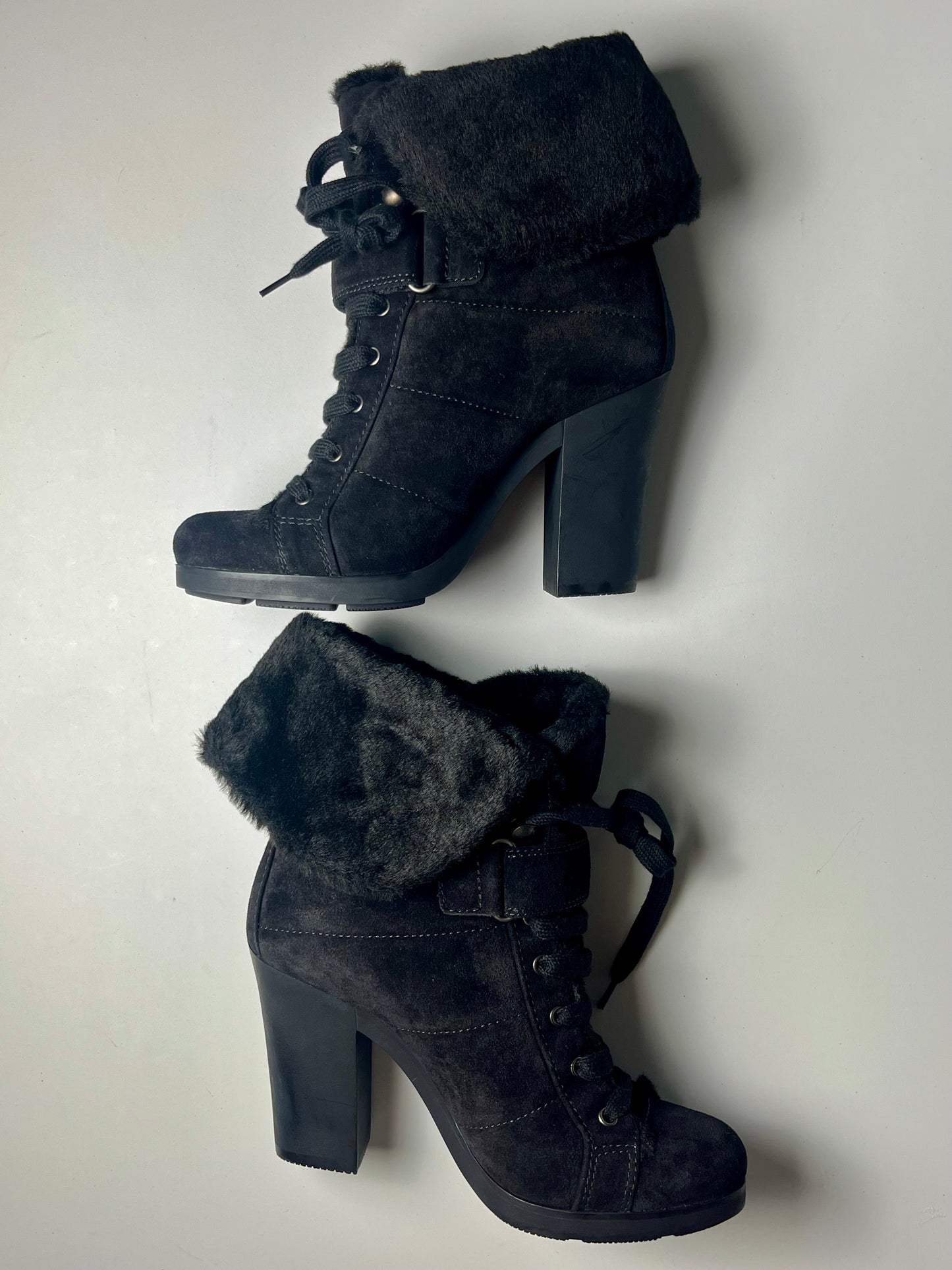 00’s PRADA suede & fur high boots - EU 38.5 - black
