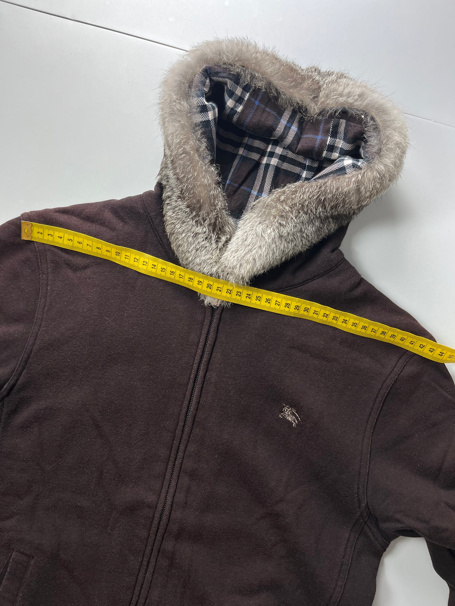 00’s BURBERRY rabbit fur zip hoodie (XS/S) - burgundy