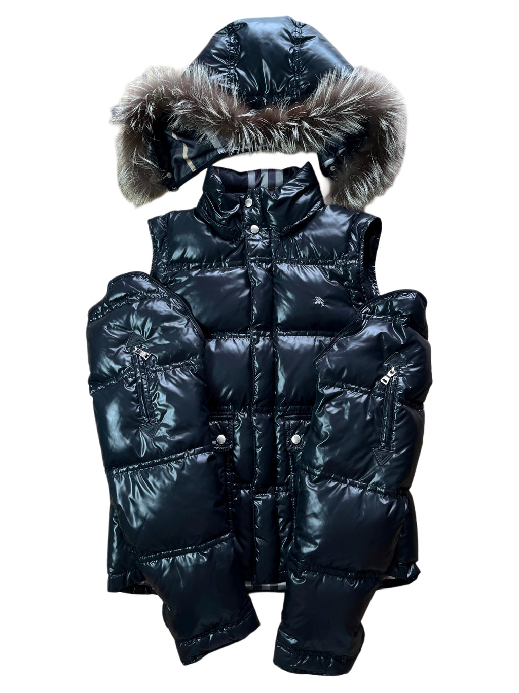 00’s BURBERRY made in Japan real fur down jacket (S/M) - black