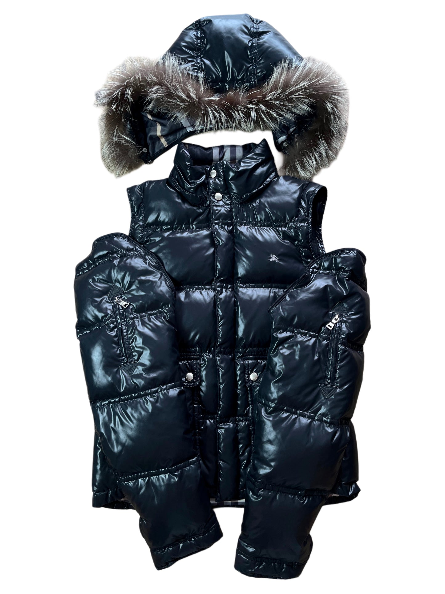 00’s BURBERRY made in Japan real fur down jacket (S/M) - black