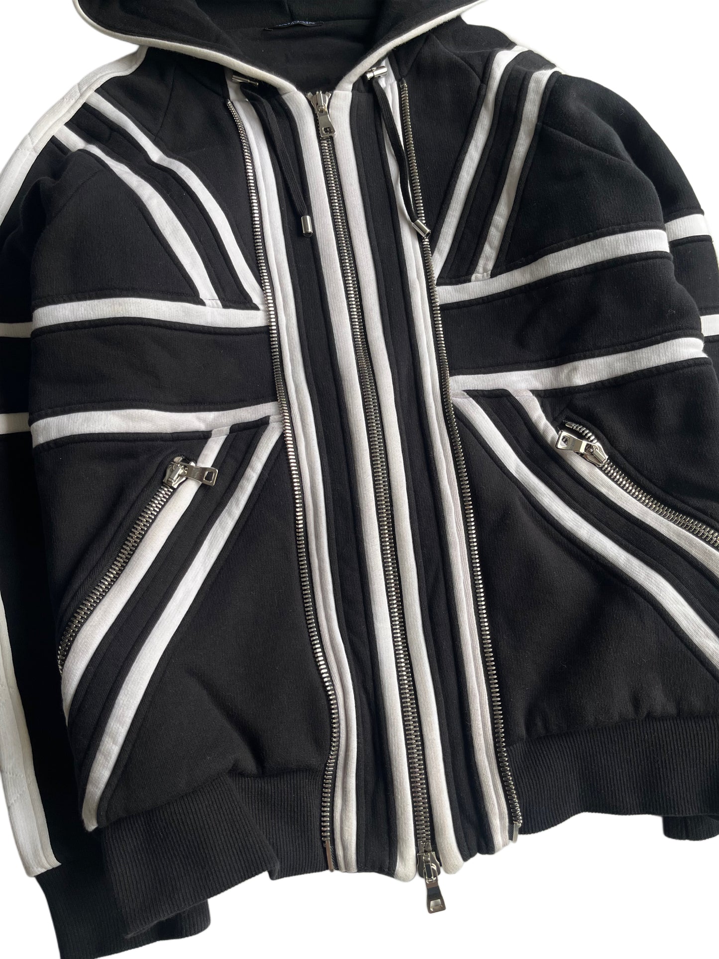 Balmain Union Jack multi zips heavy cotton hoodie (L) - black