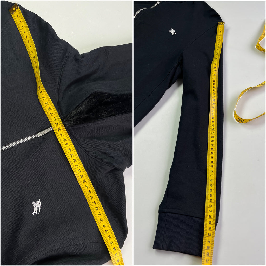 00’s BURBERRY rabbit fur zip hoodie (M/L) - black