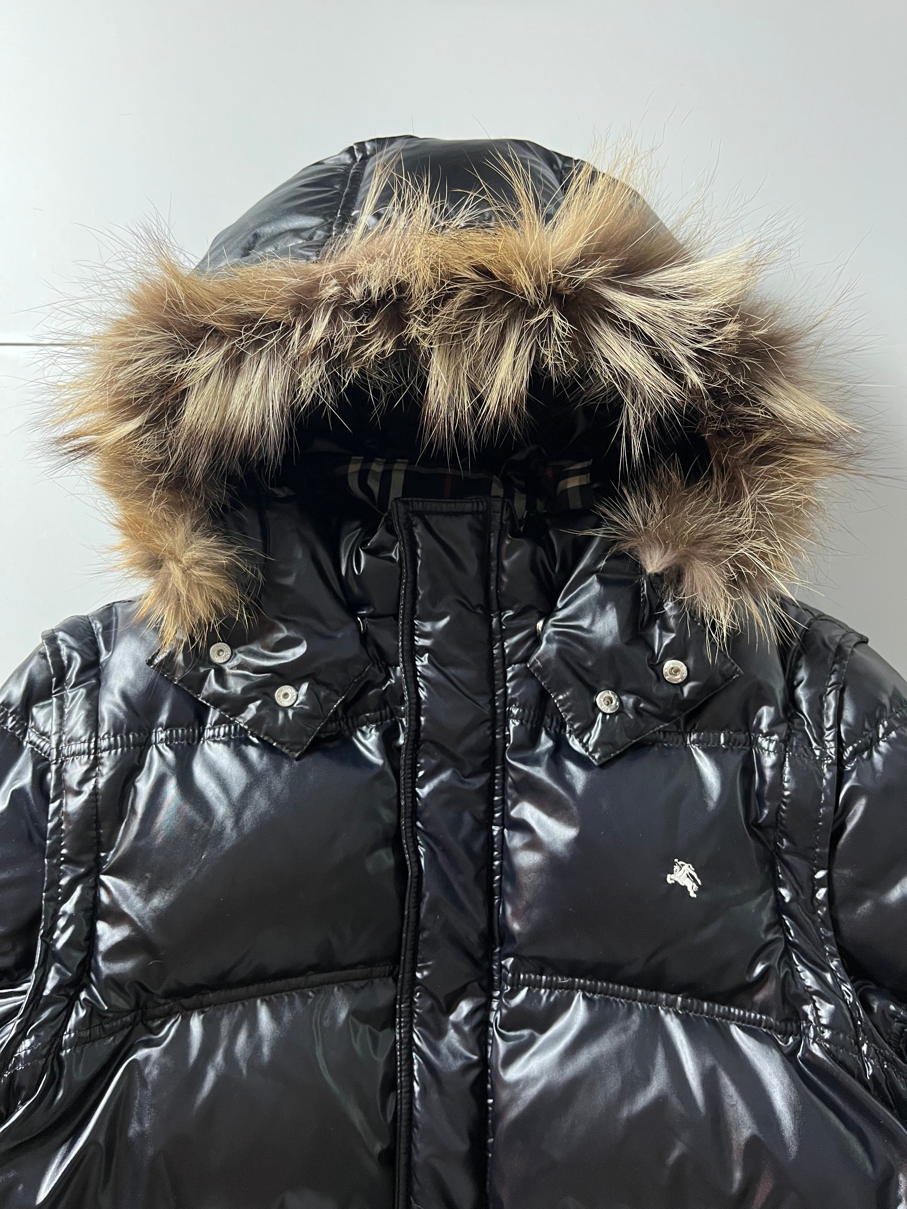 00’s BURBERRY made in Japan real fur down waxed jacket (M/L) - black