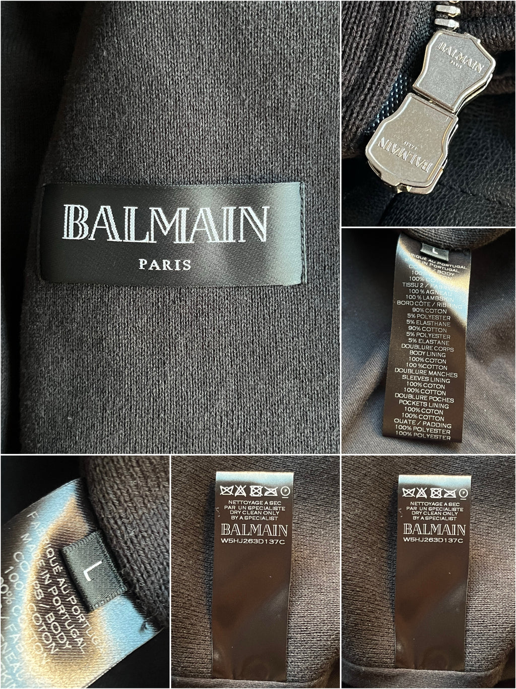 2015 BALMAIN leather & cotton biker jacket - size L - black