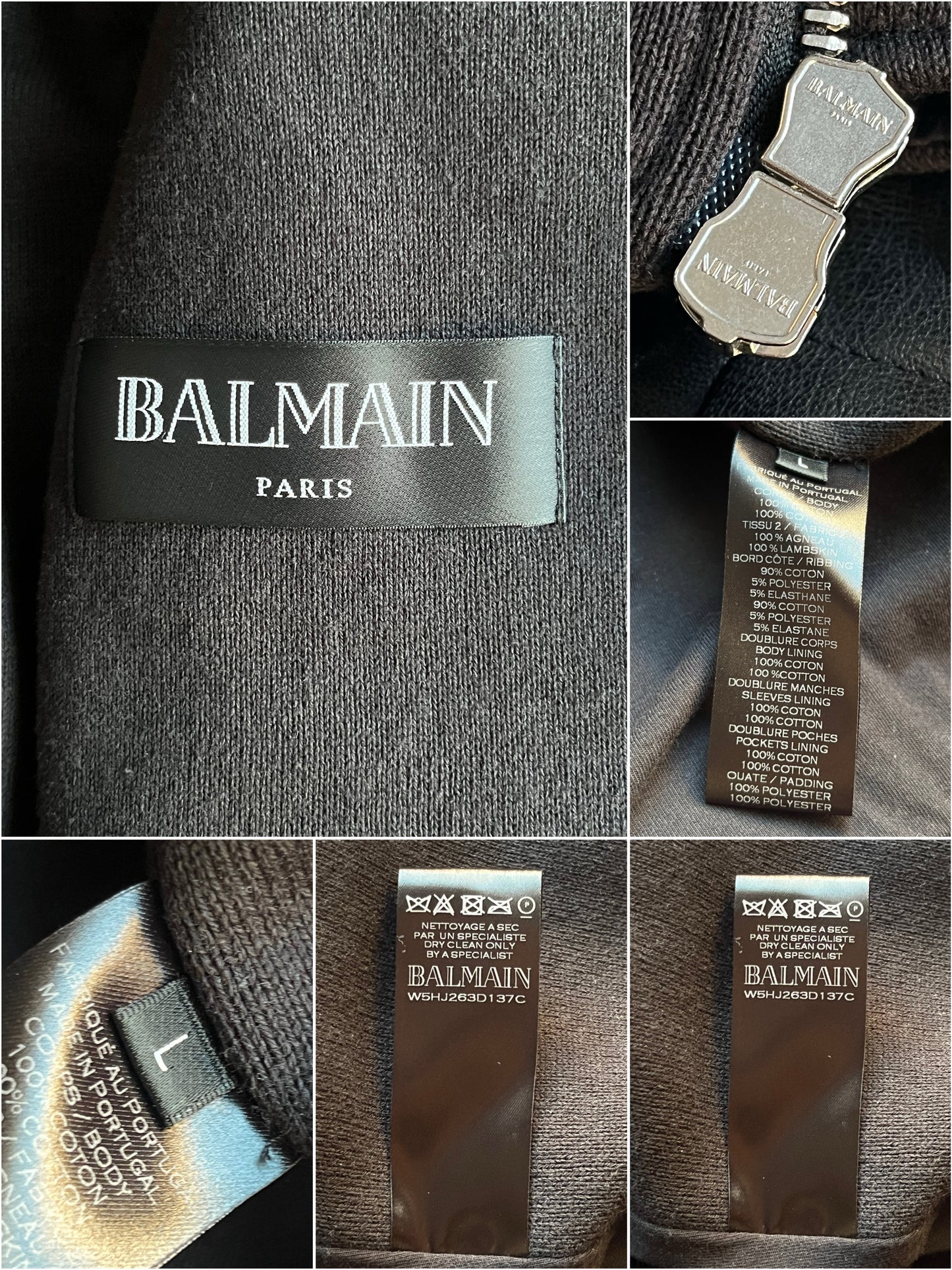 2015 BALMAIN leather & cotton biker jacket - size L - black