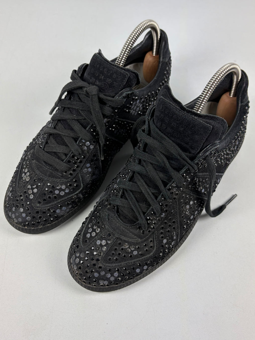 Maison Margiela Replica crystal-embellished suede sneakers - eu 38 / us 8 / uk 5 - black