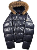 MONCLER real fur down jacket - men’s size 2 (M) - navy blue
