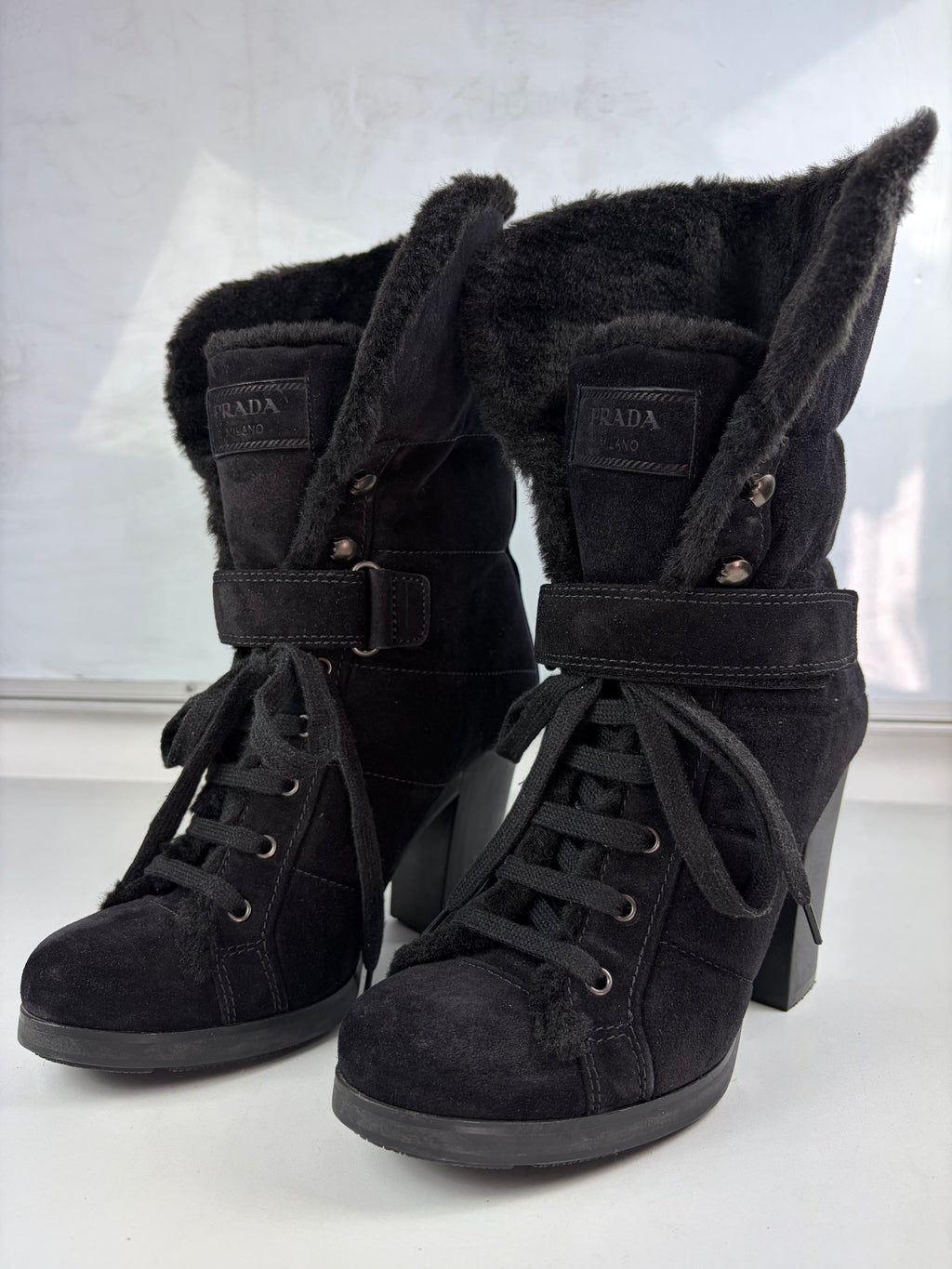 00’s PRADA suede & fur wedge boots - eu 40.5 / us 8 / uk 7