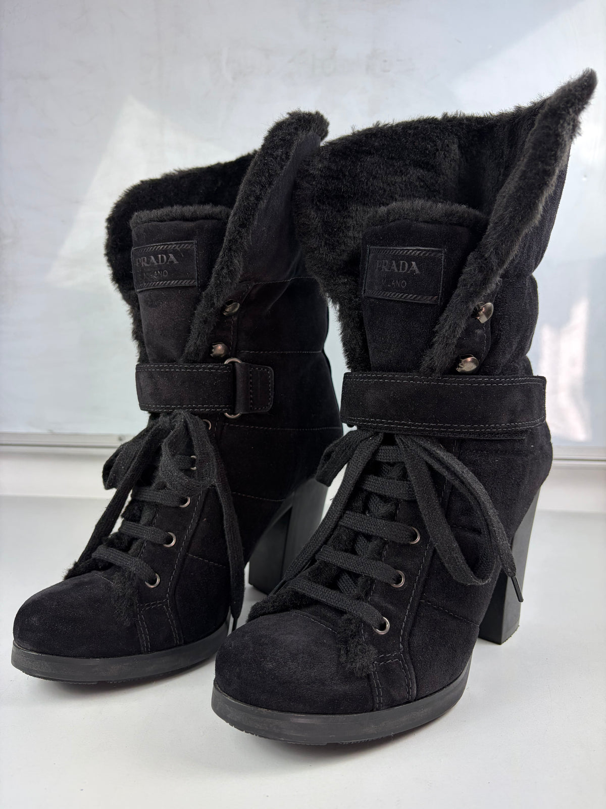 00’s PRADA suede & fur wedge boots - eu 40.5 / us 8 / uk 7