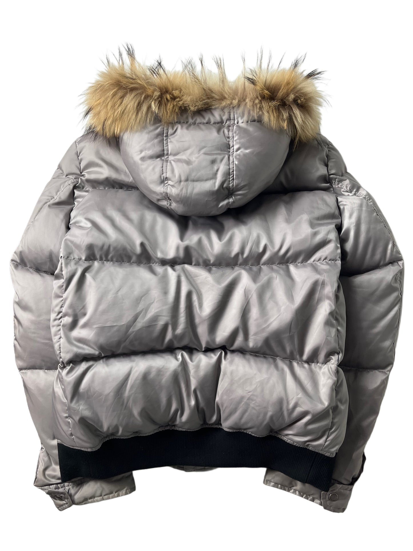 00’s BURBERRY made in Japan real fur down jacket (L/XL) - silver grey