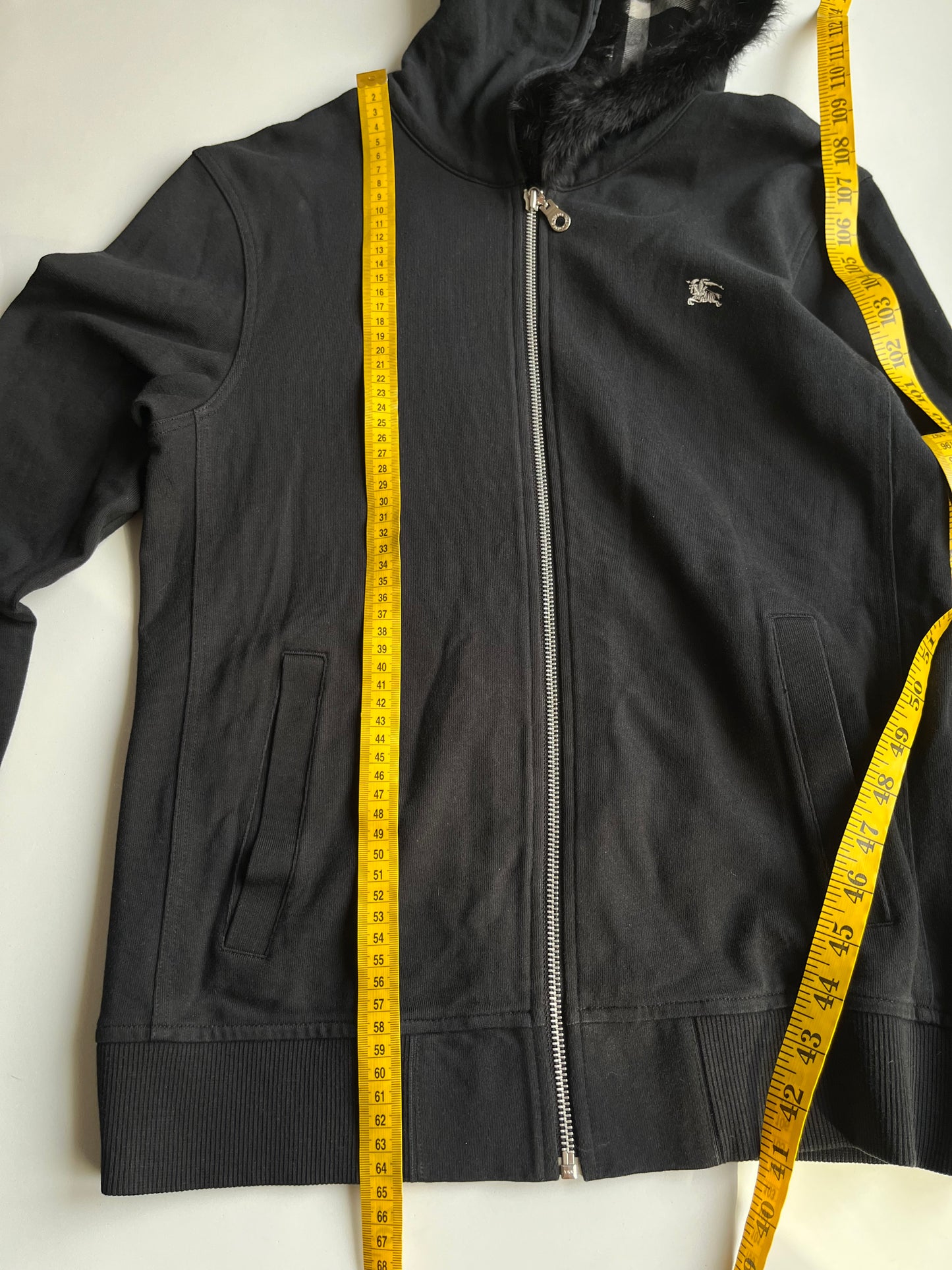 00’s BURBERRY rabbit fur zip hoodie (S/M) - black