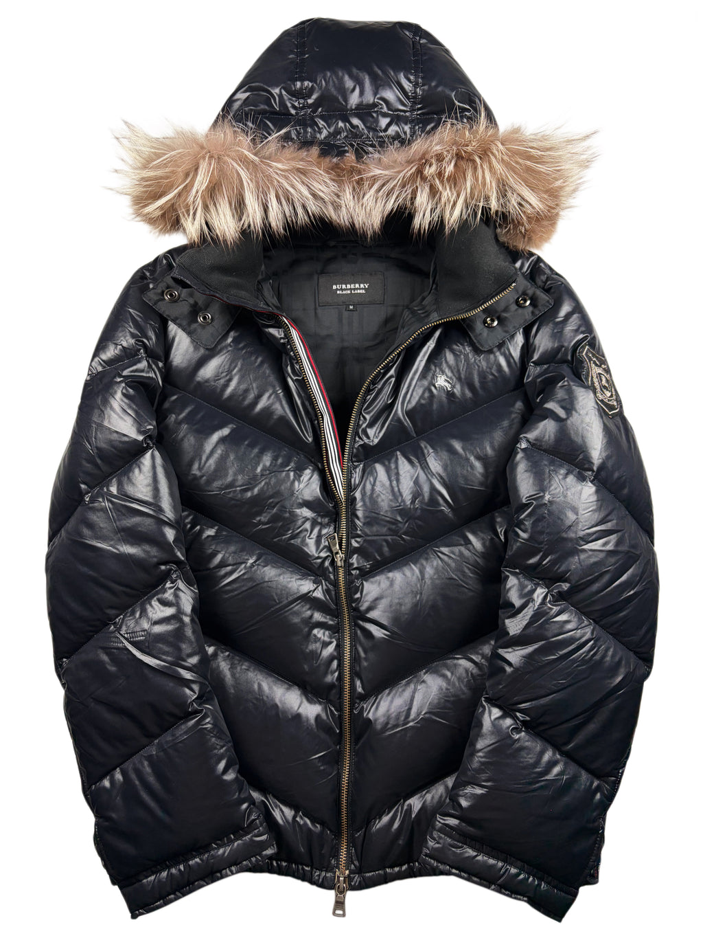 00’s BURBERRY Black Label 30th Anniversary real fur down jacket (S/M) - black
