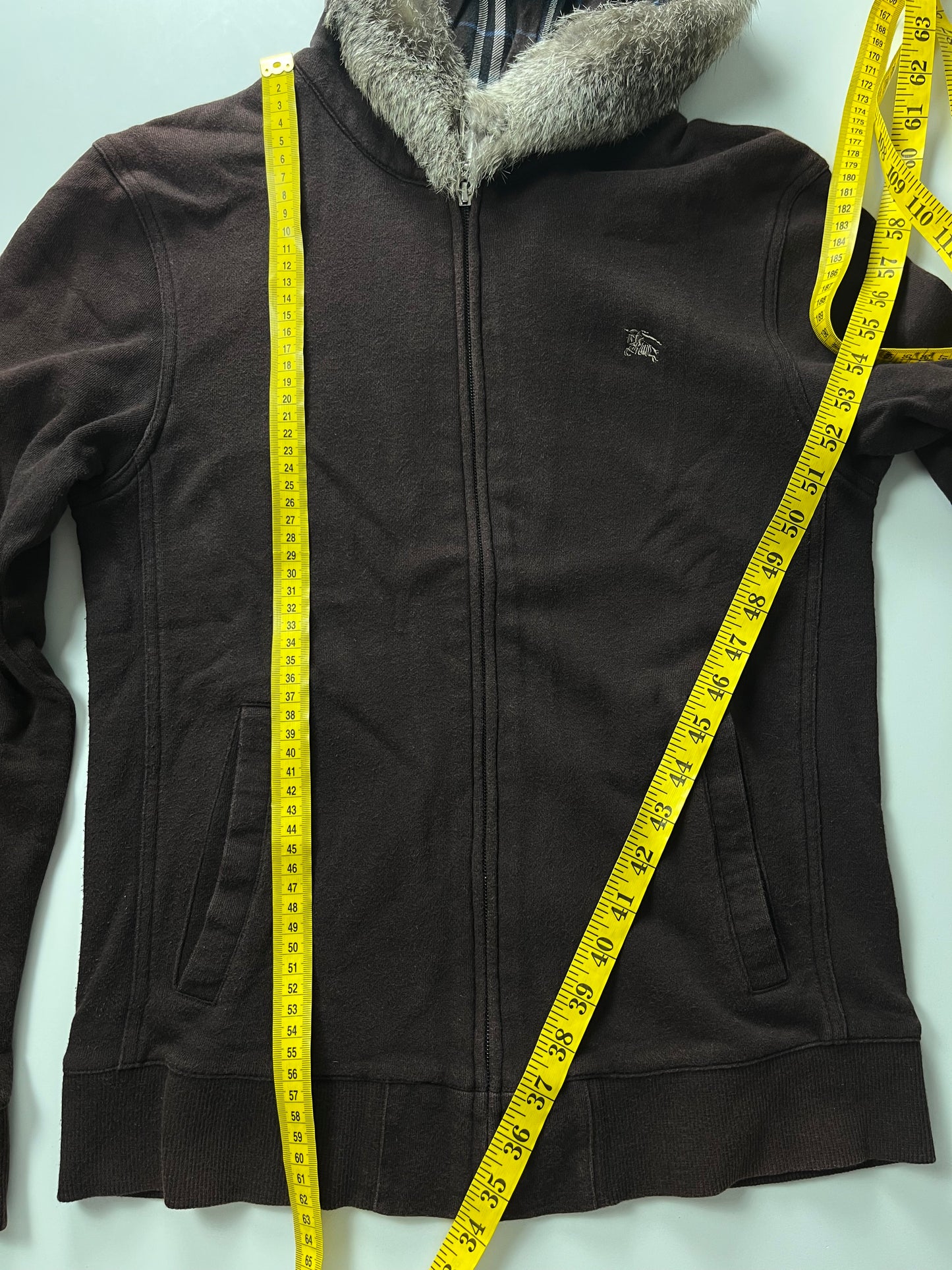 00’s BURBERRY rabbit fur zip hoodie (XS/S) - burgundy