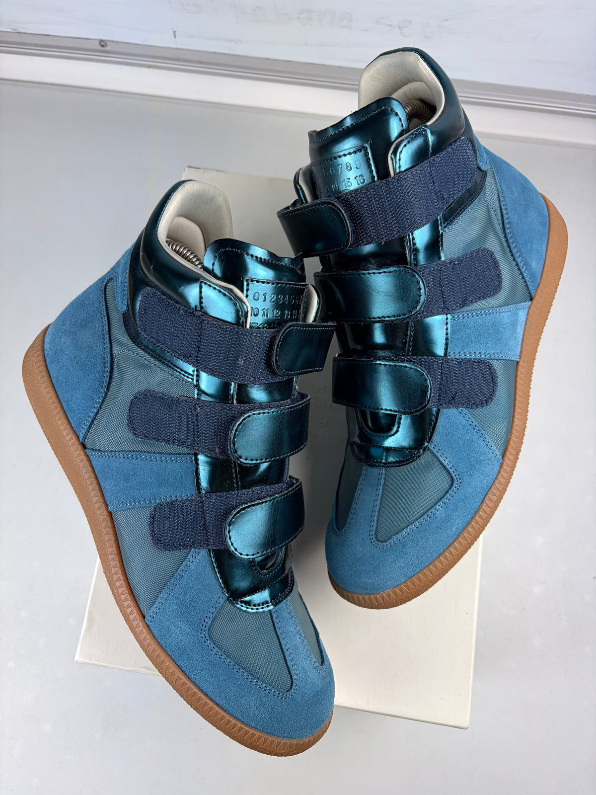 2014 Maison Margiela Replica metallic velcro high tops - eu 40 / us 7 / uk 6 - blue