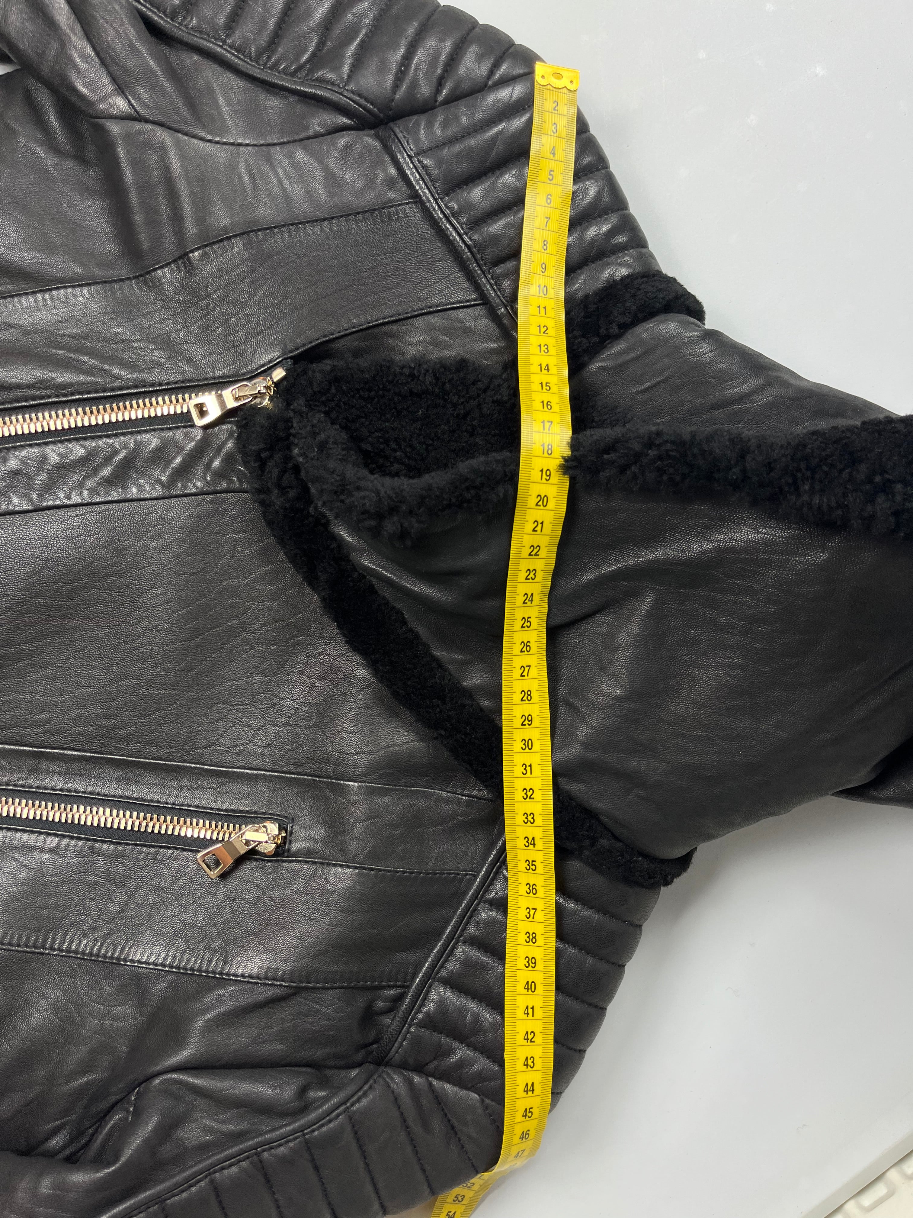 2017 BALMAIN lamb leather fur hooded biker jacket - size M - black