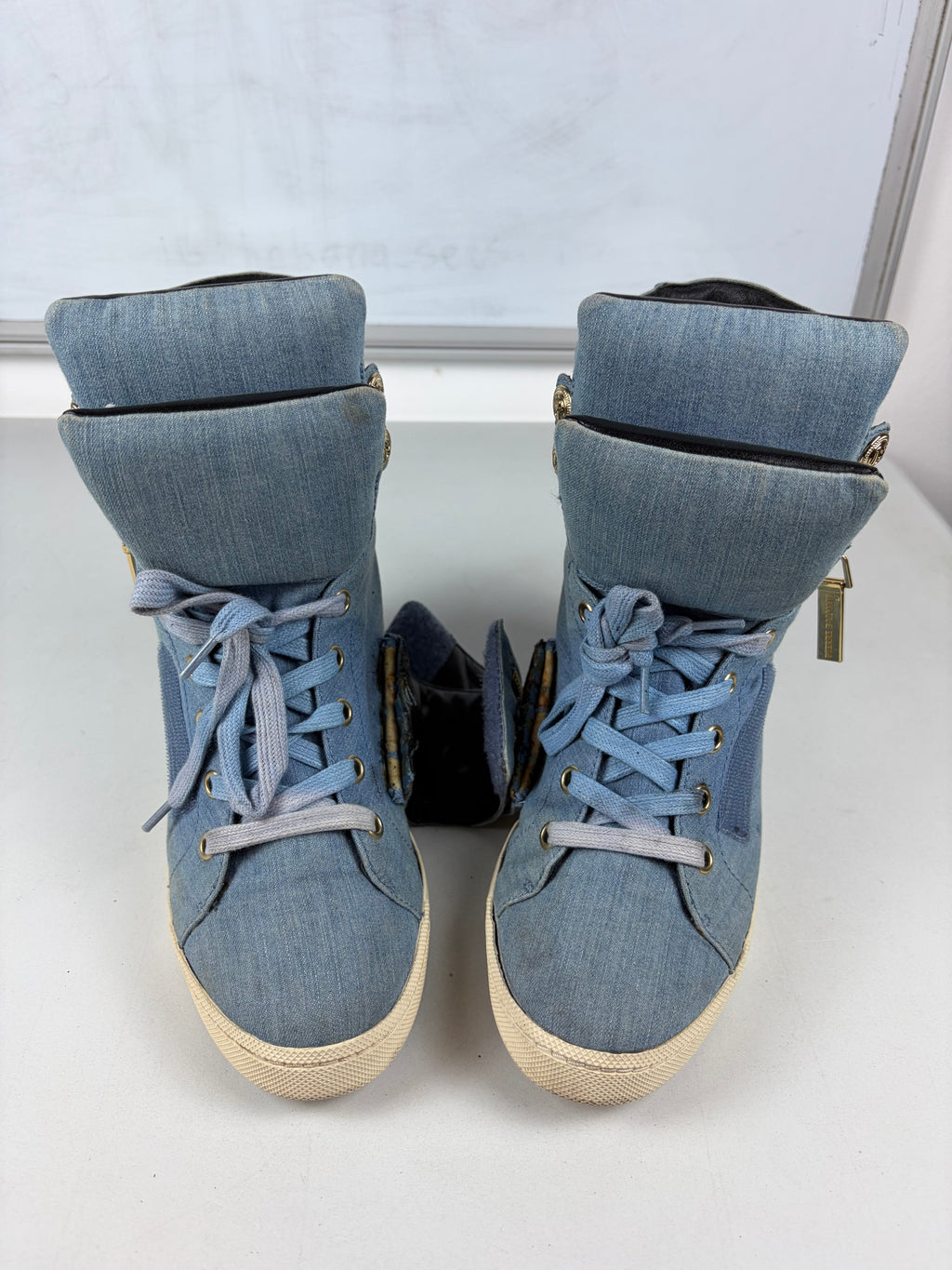Pierre Balmain denim zipper wedge sneakers - eu 39 / us 8 / uk 6