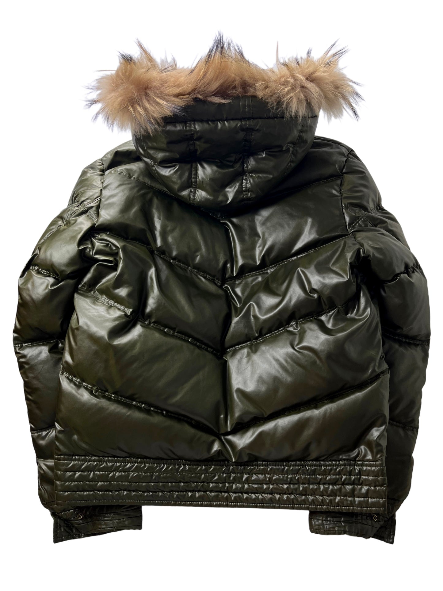 00’s BURBERRY made in Japan real fur down jacket (S/M) - dark green