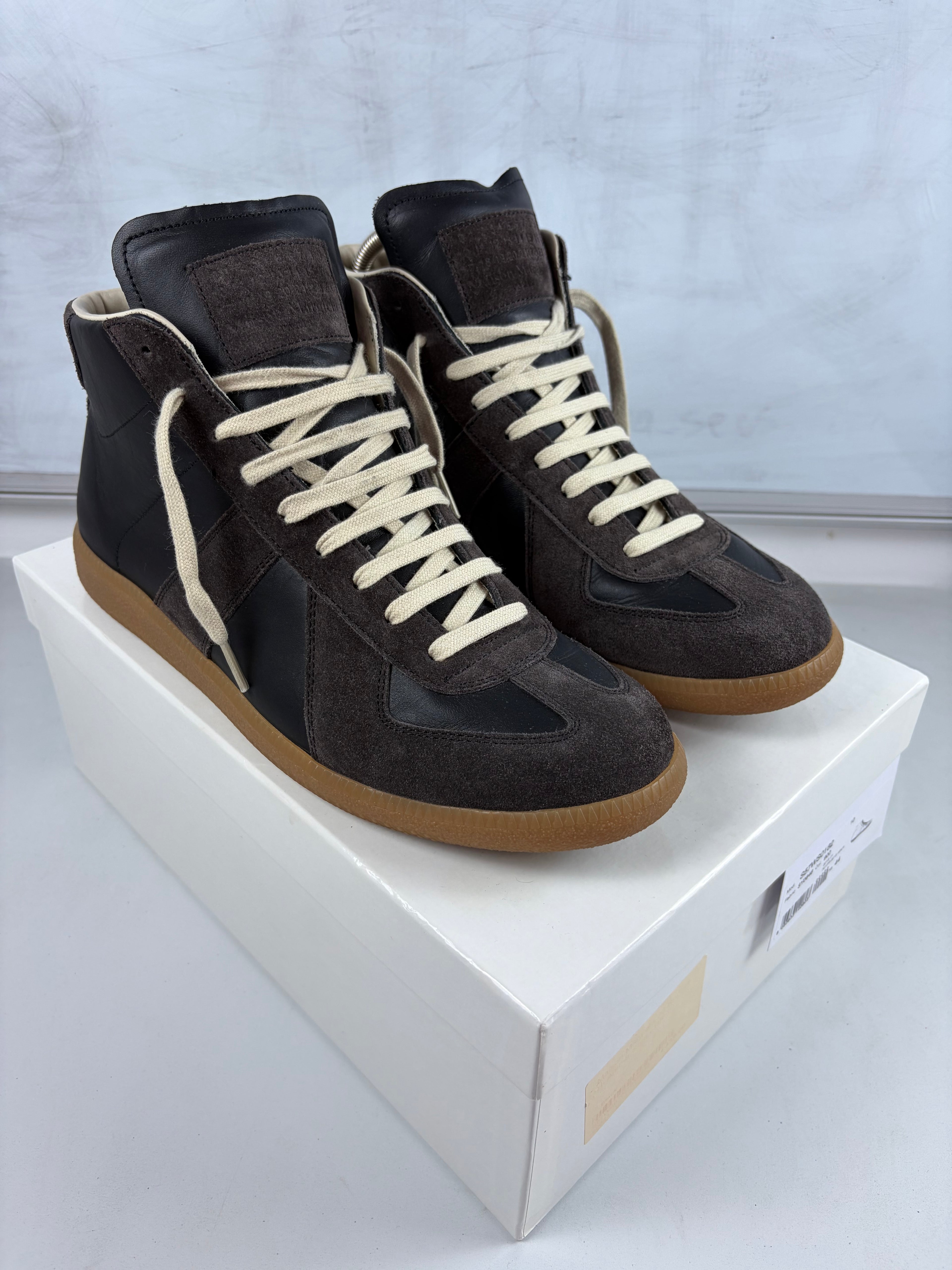 Maison Margiela high top suede & leather gats - eu 44 / us 11 - brown
