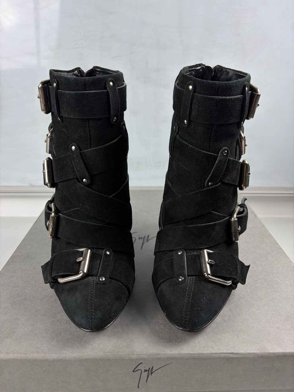 2009 BALMAIN x Giuseppe Zanotti suede ankle boots - size - eu 37 / us 7 / uk 4 - black