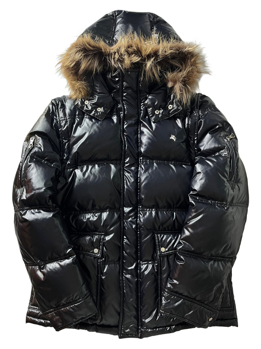 00’s BURBERRY made in Japan real fur down waxed jacket (M/L) - black