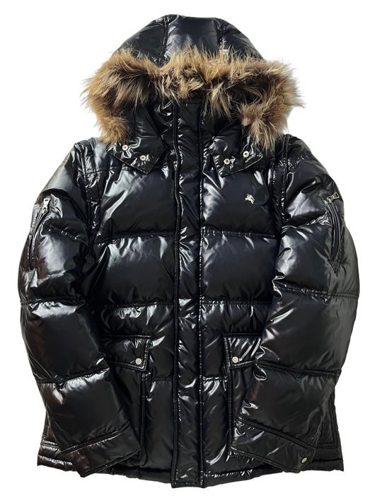 00’s BURBERRY made in Japan real fur down waxed jacket (M/L) - black