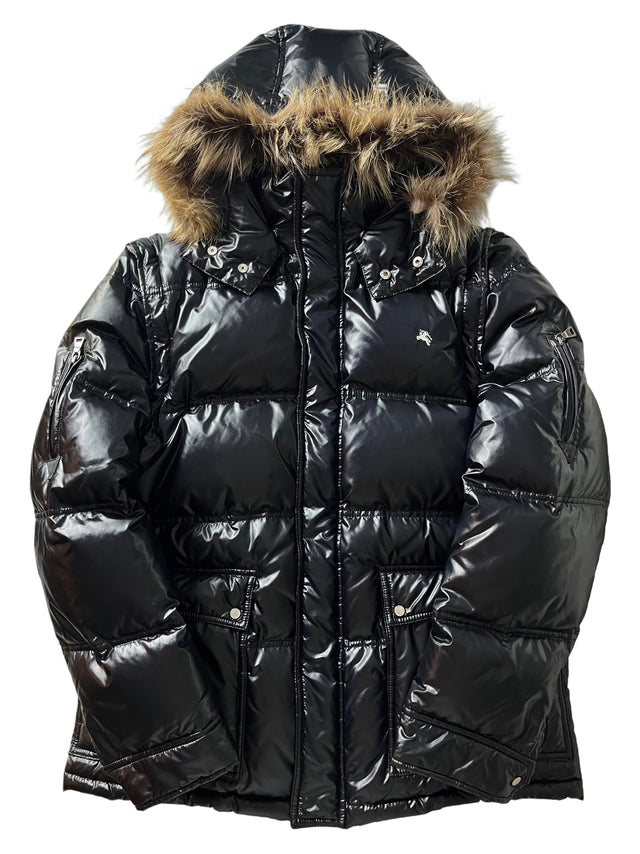 00’s BURBERRY made in Japan real fur down waxed jacket (M/L) - black