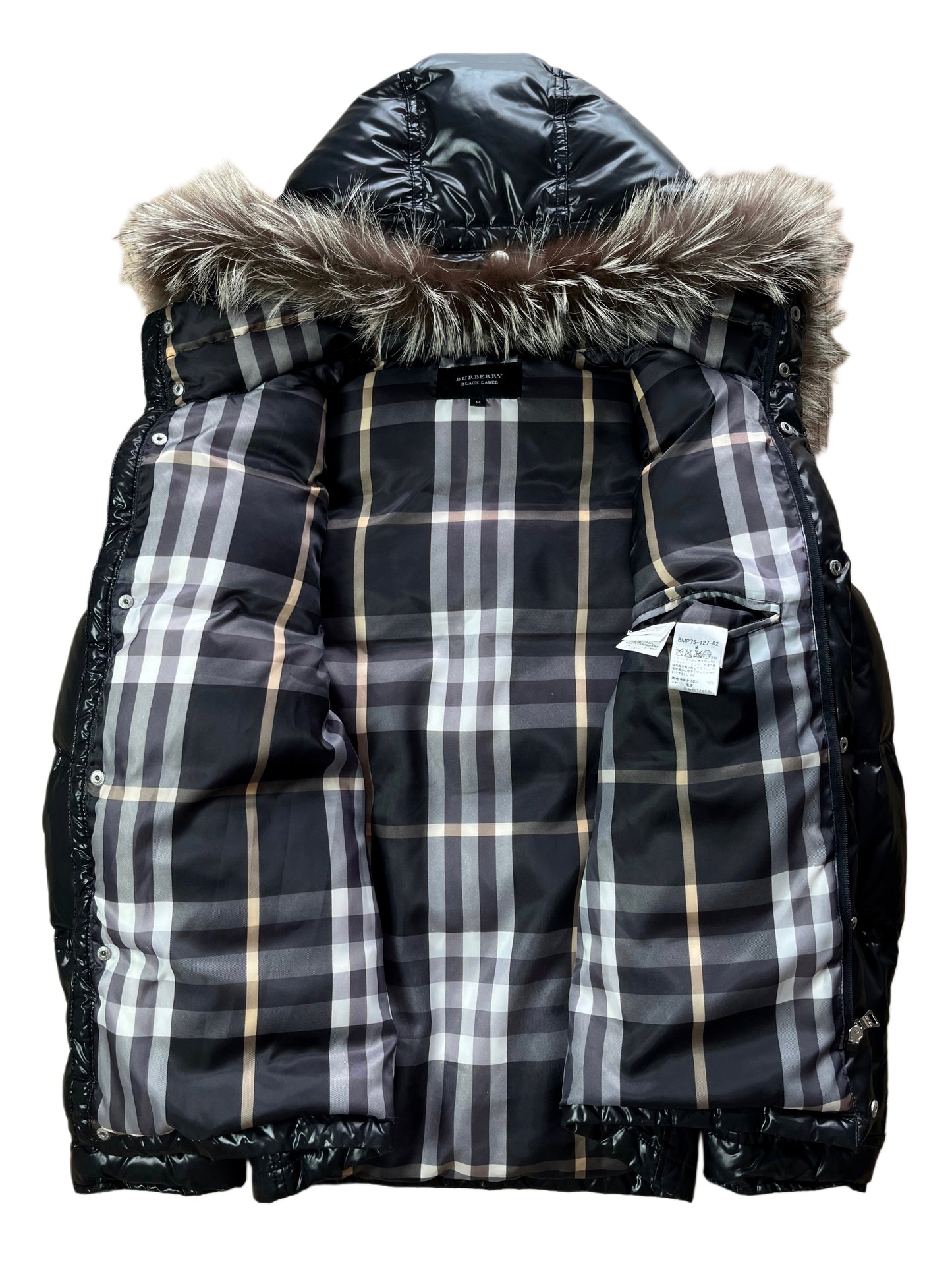 00’s BURBERRY made in Japan real fur down jacket (S/M) - black