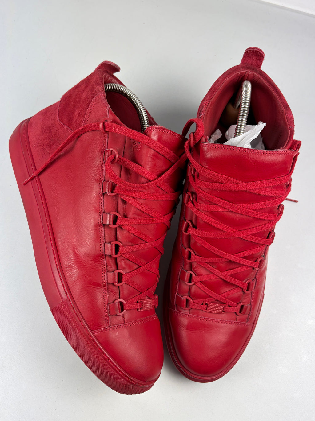 Balenciaga arena leather & suede high tops - eu 45 / us 12 / uk 11 - red