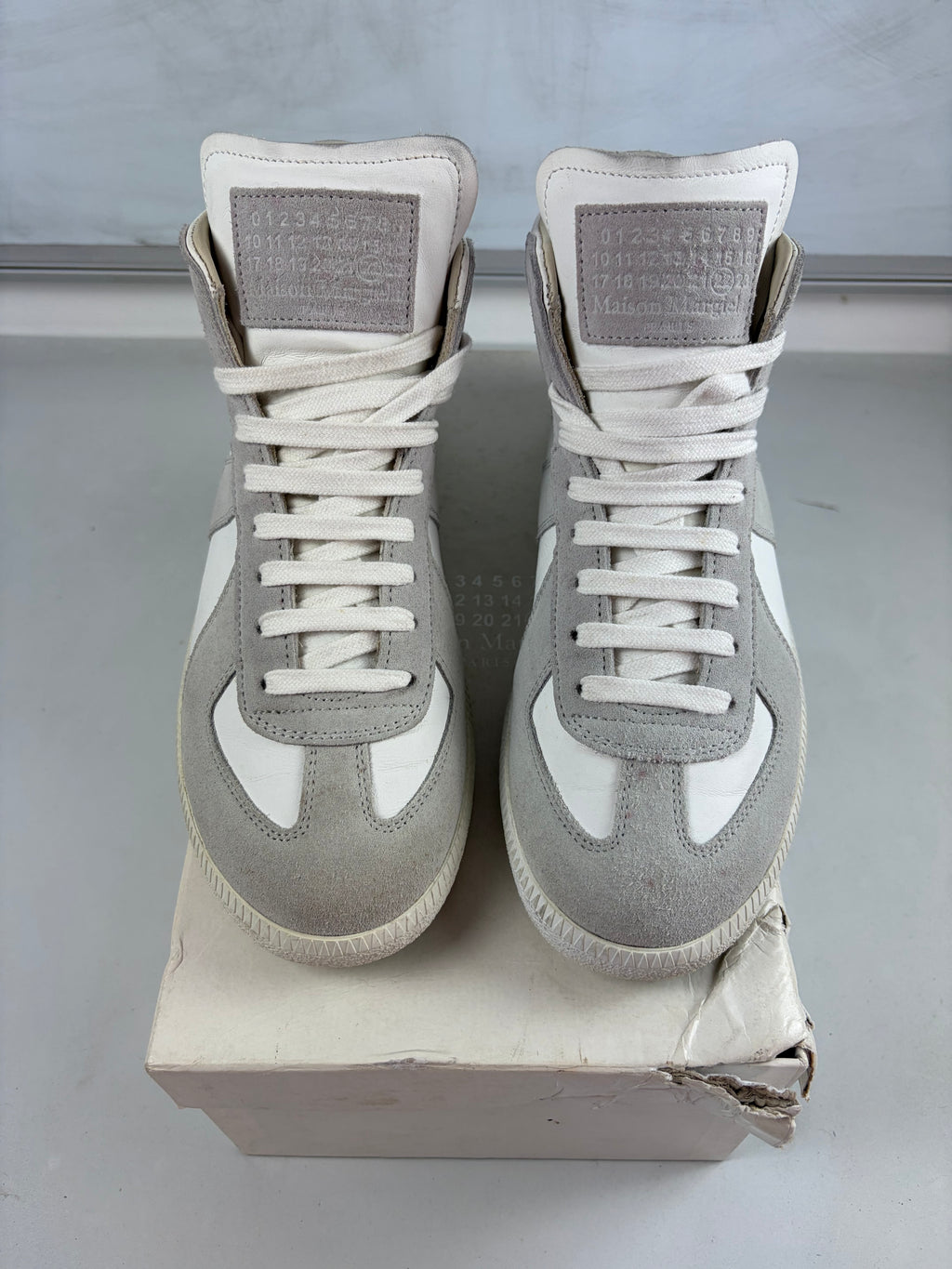 Maison Margiela high top suede & leather gats - eu 40 / us 7 - white