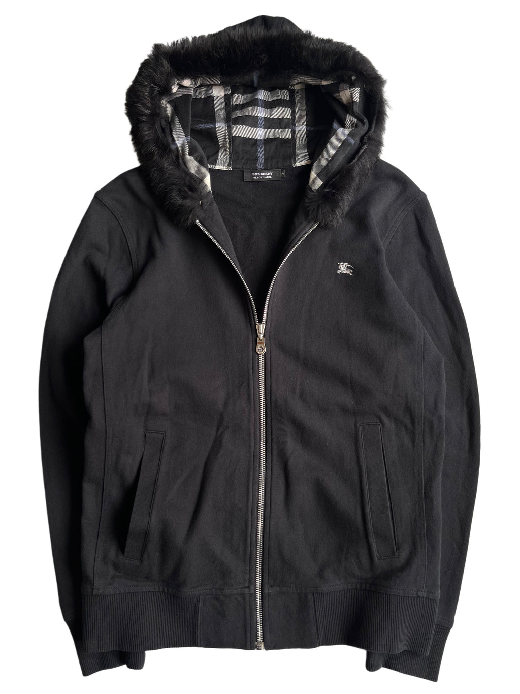 00’s BURBERRY rabbit fur zip hoodie (S/M) - black