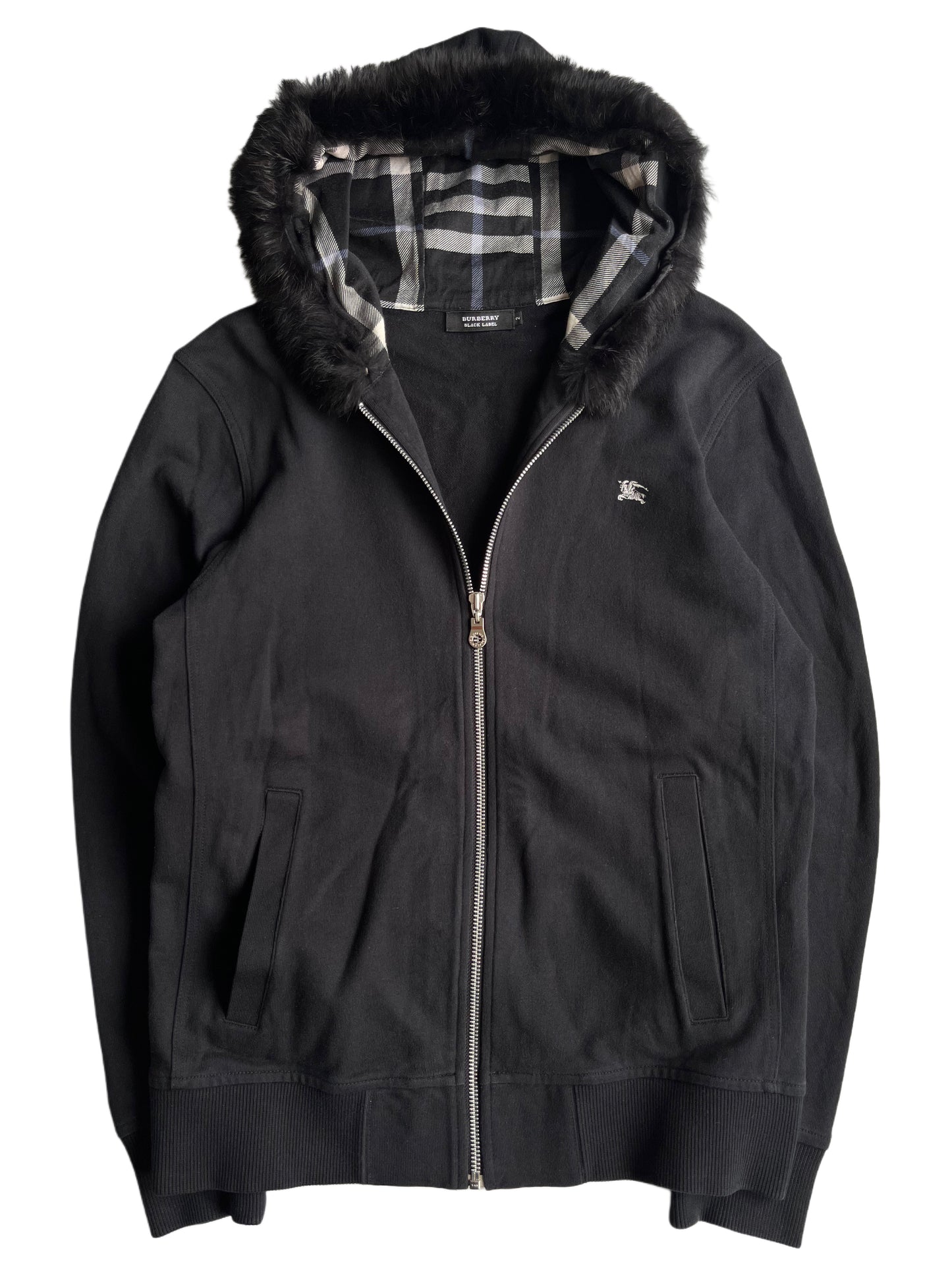 00’s BURBERRY rabbit fur zip hoodie (S/M) - black
