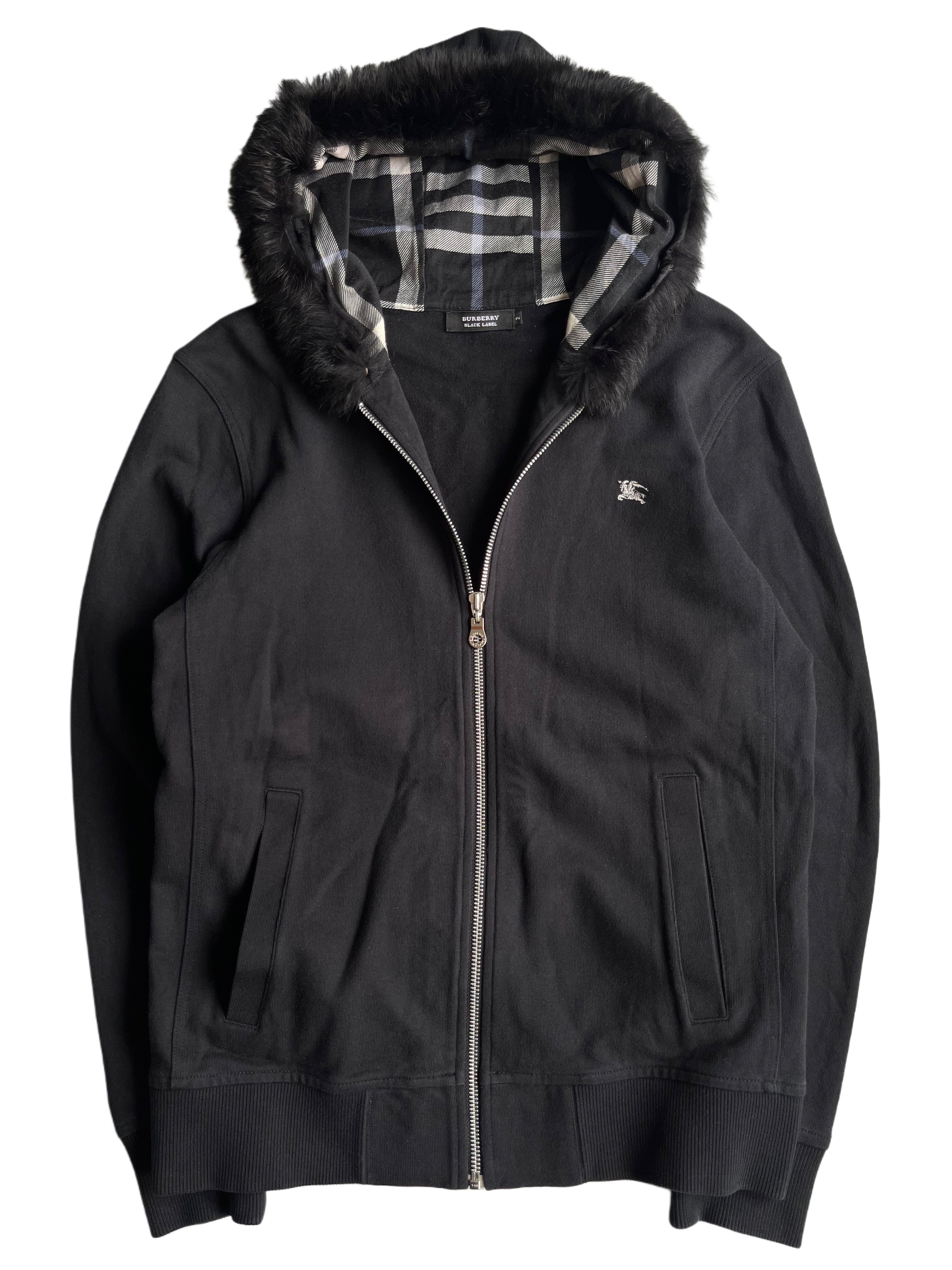 00’s BURBERRY rabbit fur zip hoodie (S/M) - black