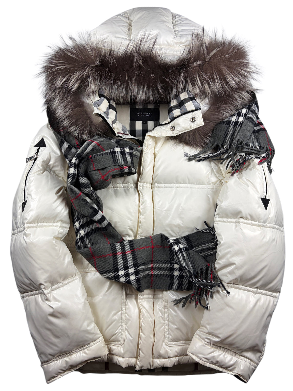 00’s BURBERRY Black Label real fur down jacket (S/M) - white