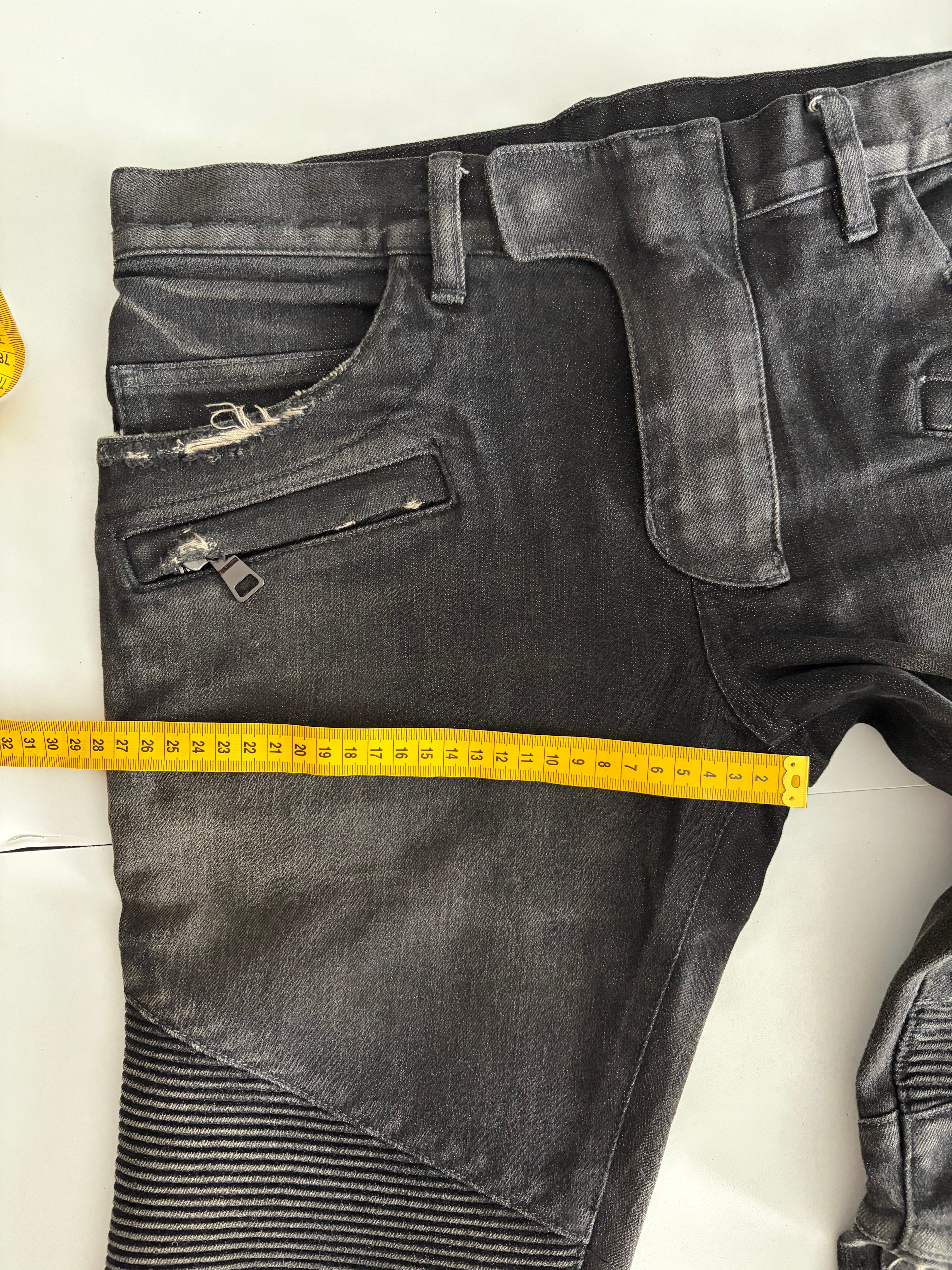 BALMAIN distressed ribbed biker denim - 30