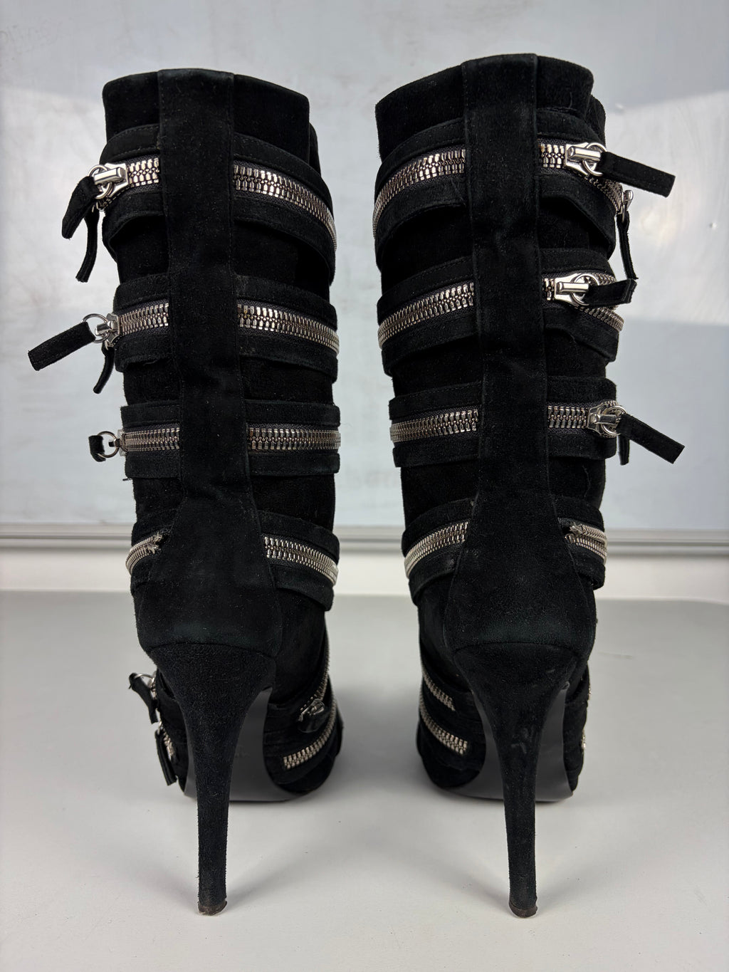 2009 BALMAIN x Giuseppe Zanotti suede high zipper boots - eu 39 / us 9 / uk 6 - black