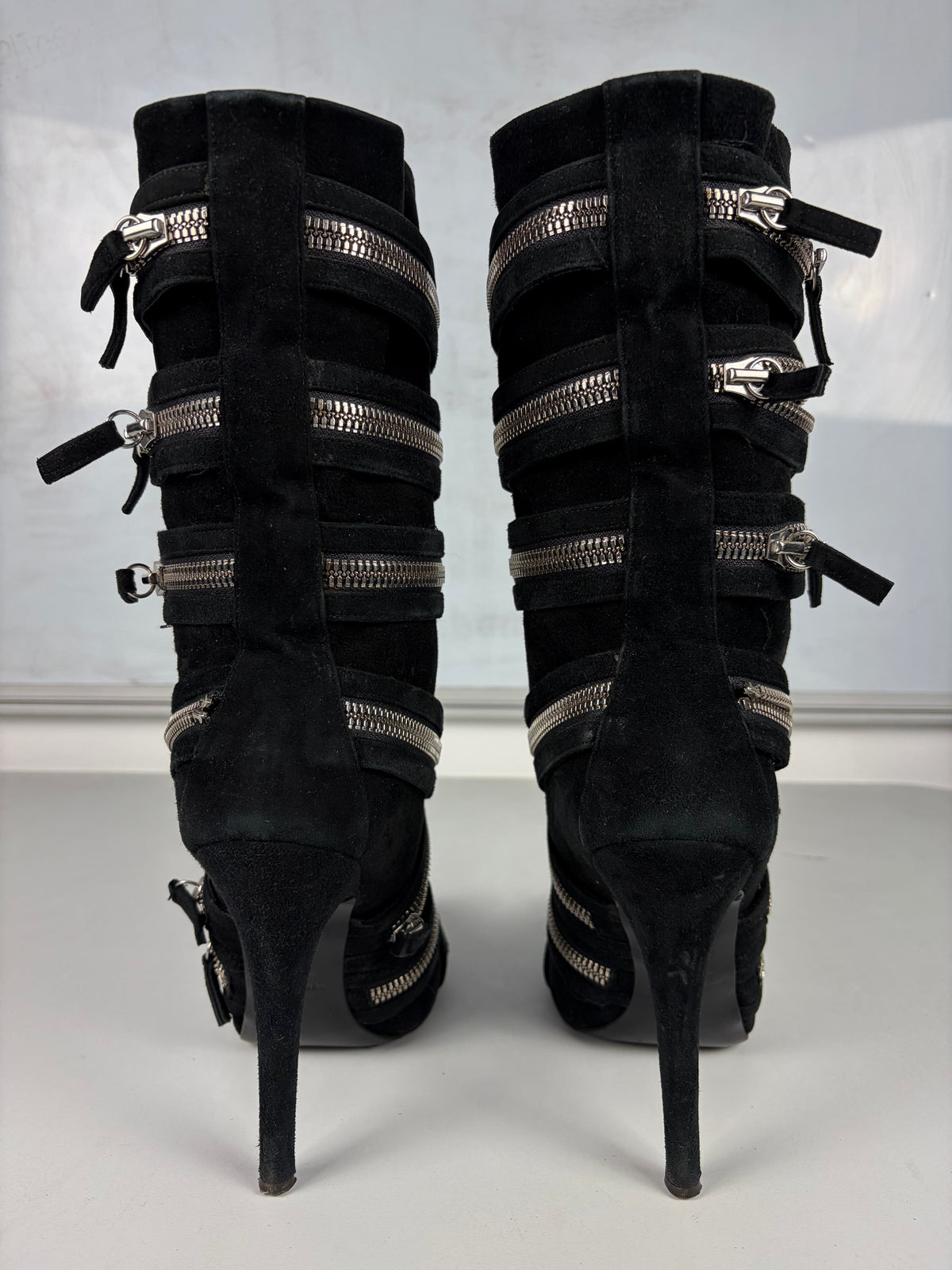 2009 BALMAIN x Giuseppe Zanotti suede high zipper boots - eu 39 / us 9 / uk 6 - black