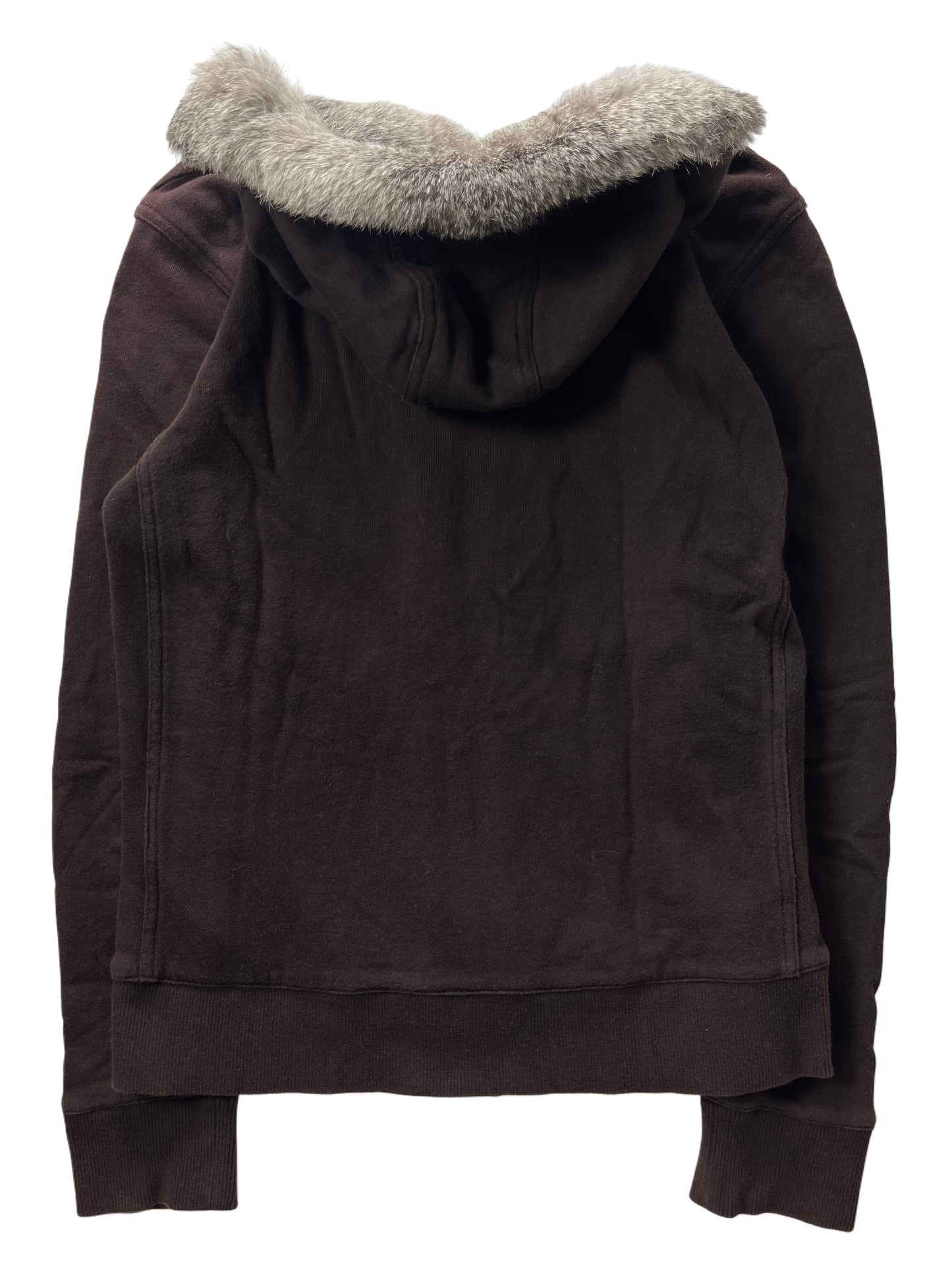 00’s BURBERRY rabbit fur zip hoodie (XS/S) - burgundy