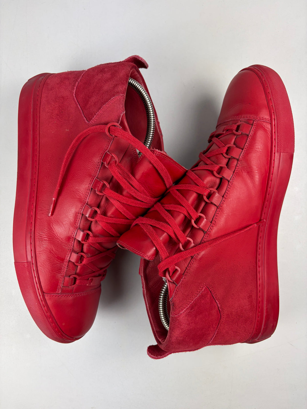 Balenciaga arena leather & suede high tops - eu 45 / us 12 / uk 11 - red